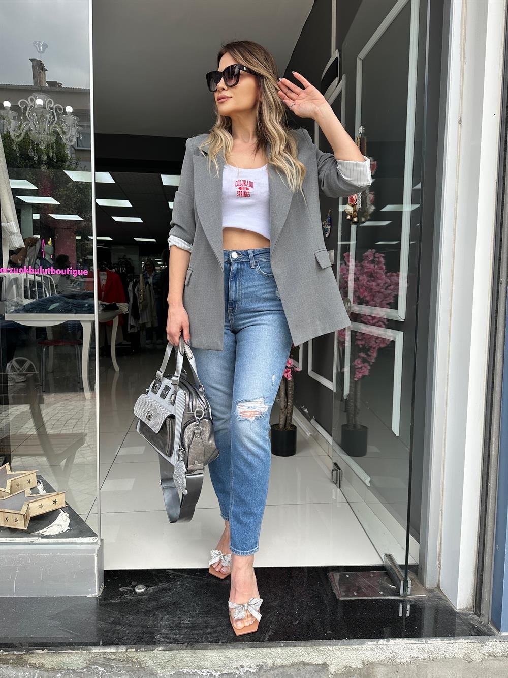 PRY Gri Cepli Blazer Ceket