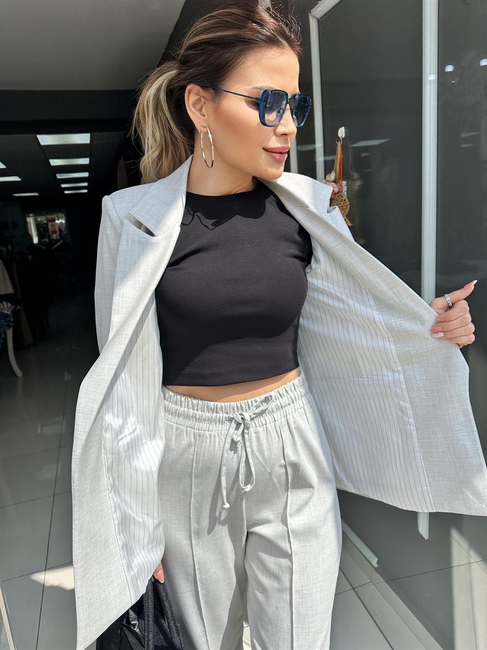 PRY Gri Oversize Blazer Ceket