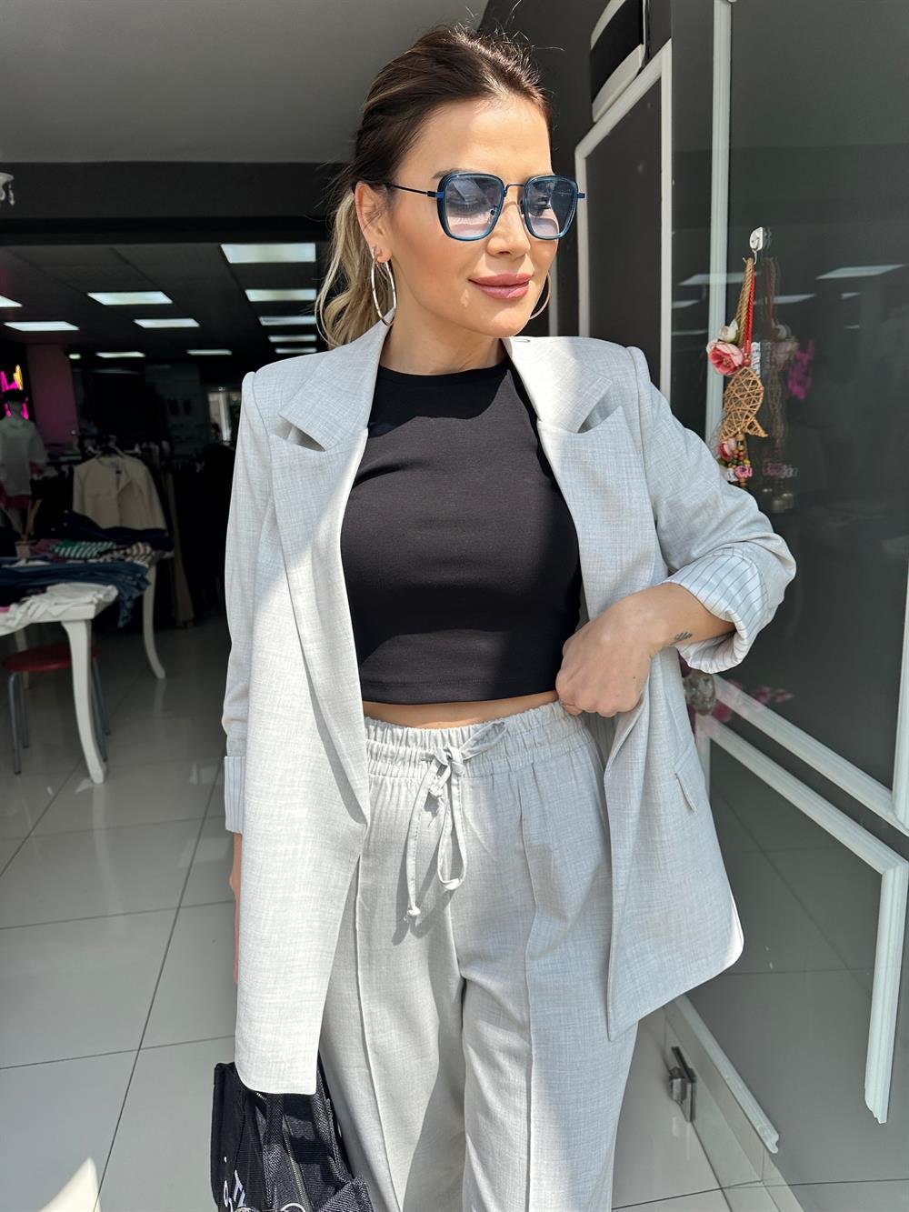 PRY Gri Oversize Blazer Ceket