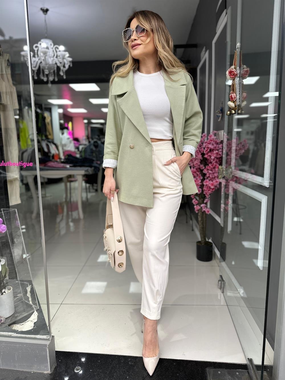 PRY Mint Yeşili Gold Düğme Detay Blazer Ceket