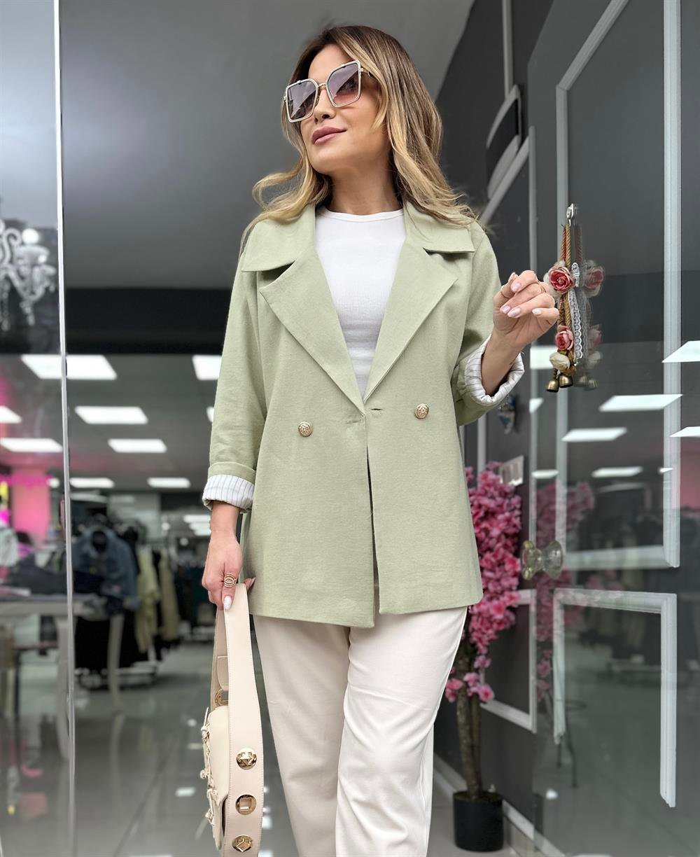 PRY Mint Yeşili Gold Düğme Detay Blazer Ceket