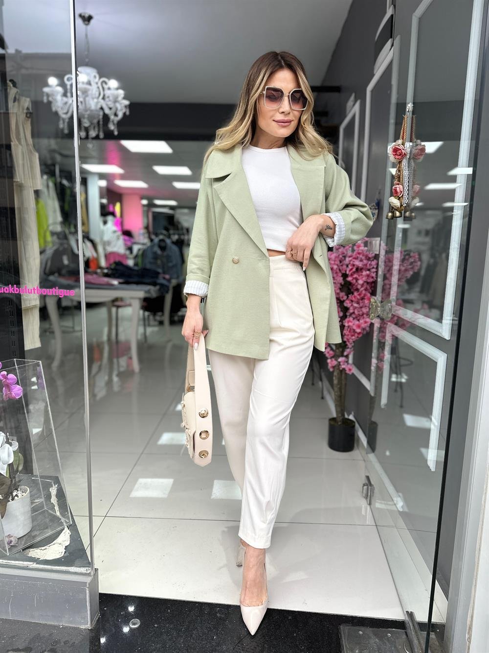 PRY Mint Yeşili Gold Düğme Detay Blazer Ceket