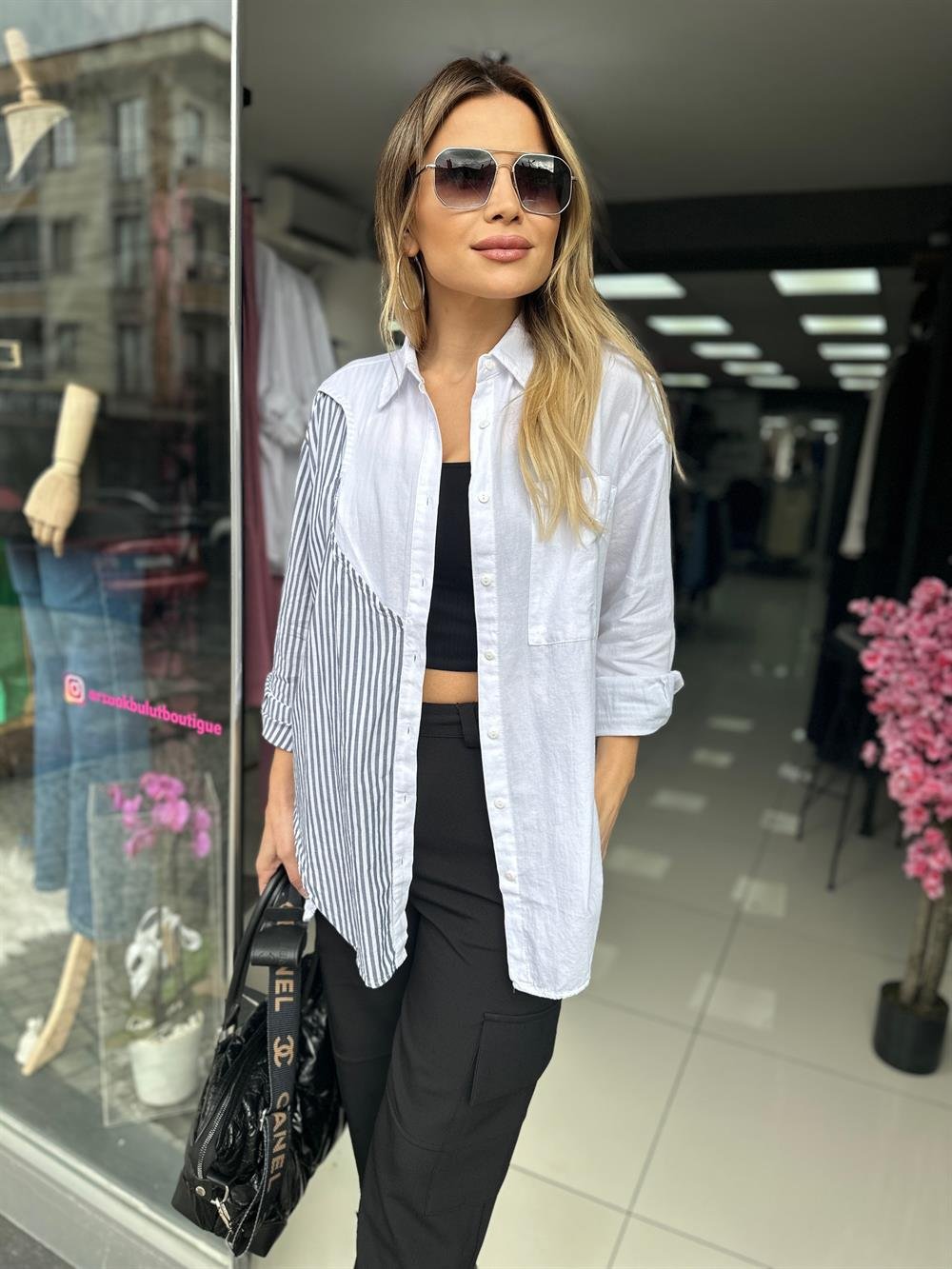 PT Pencere Detaylı Çizgili Gömlek 