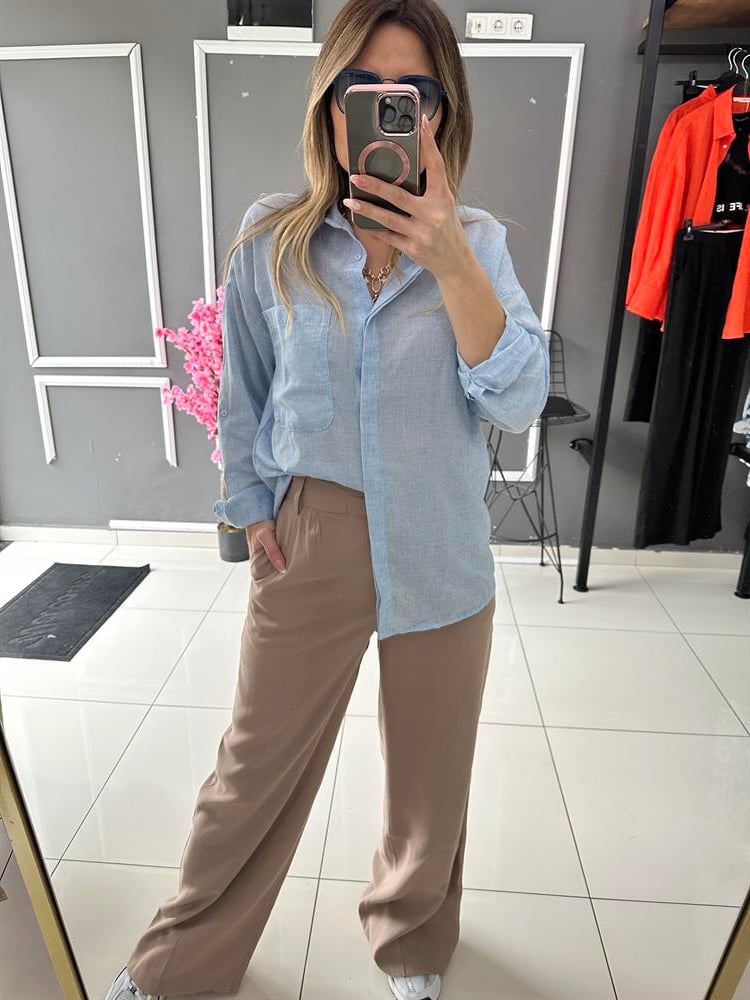 PTS Bebe Mavi Keten Gömlek