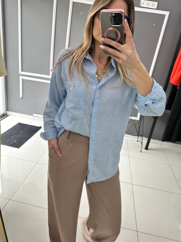 PTS Bebe Mavi Keten Gömlek