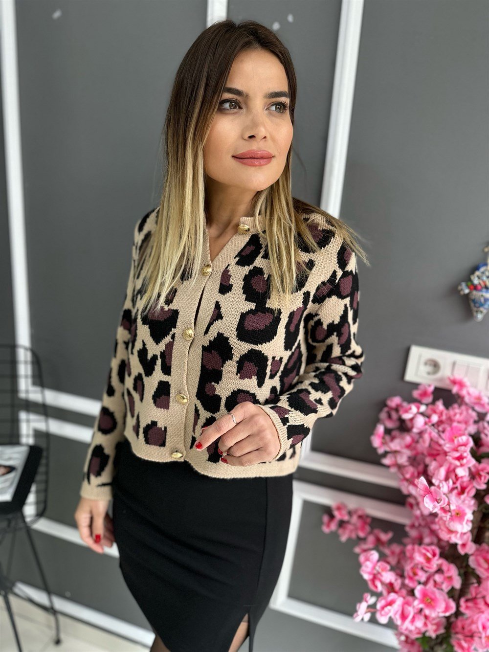 QS Leopar Desen Triko