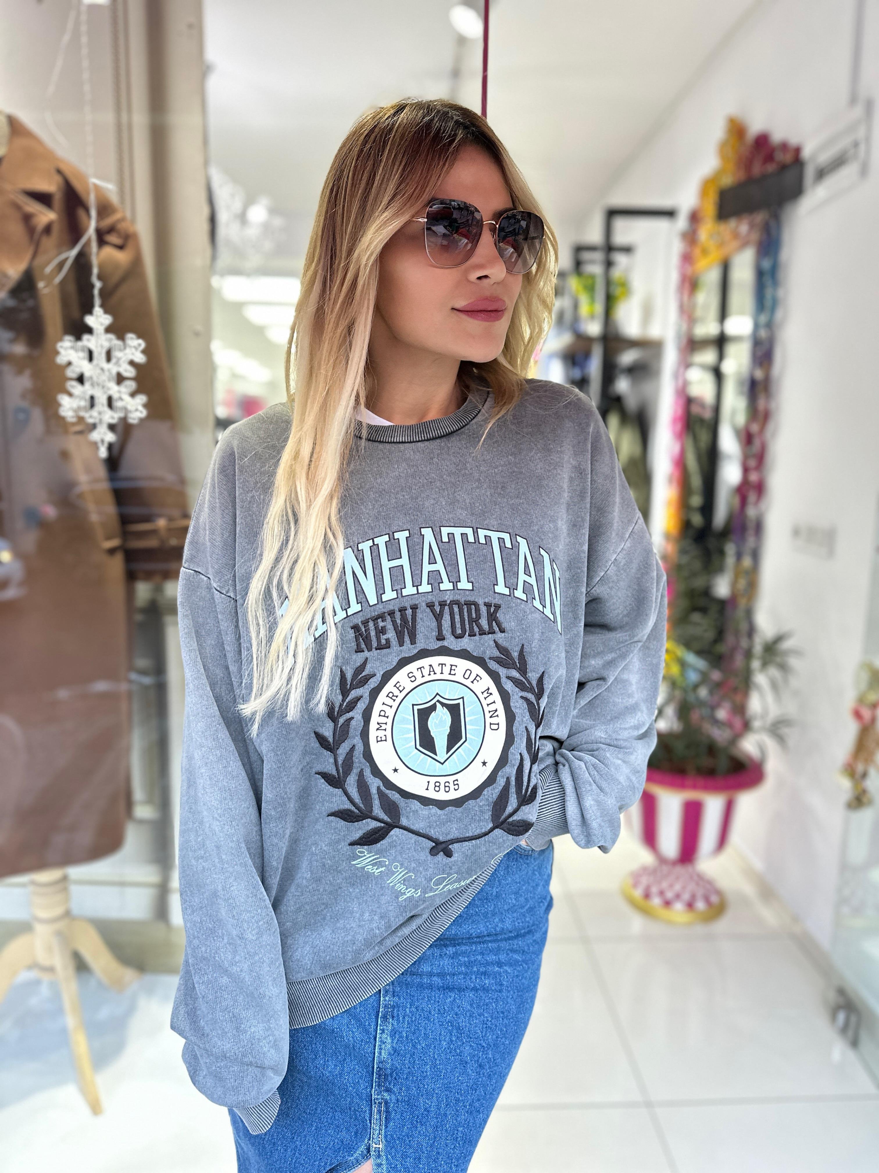 QZ Gri Nakışlı Sweat