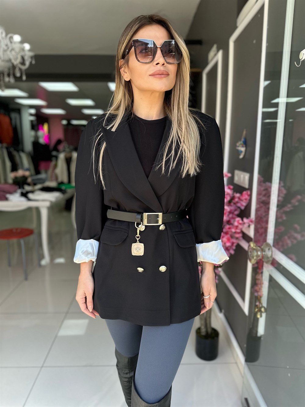 QZ Kemerli Balon Kol Blazer