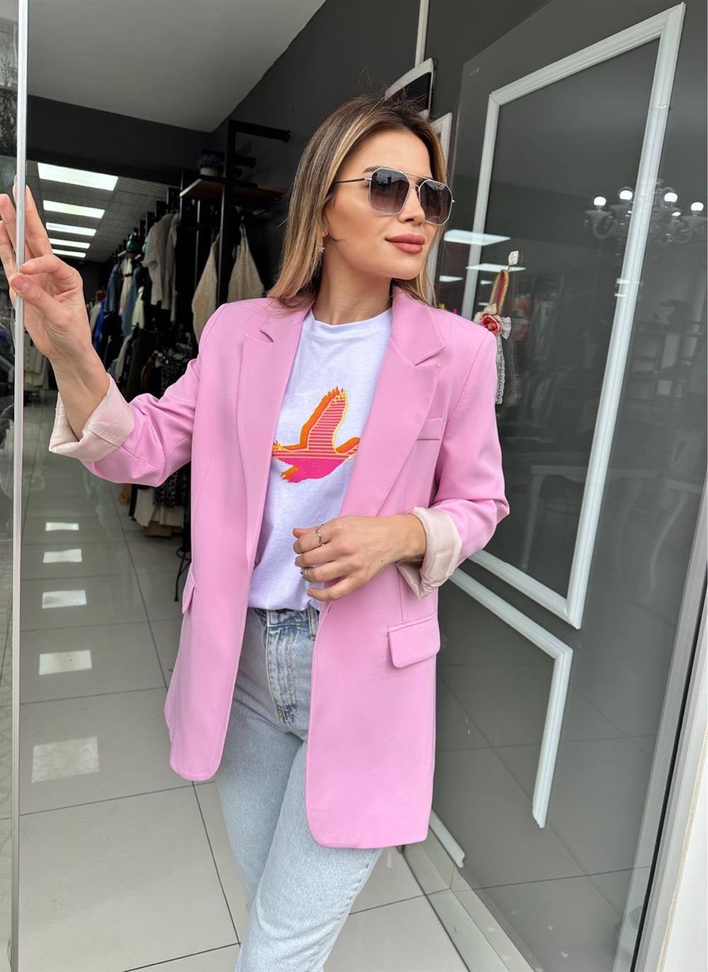QZ Pudra Pembe Astarlı Ceket 