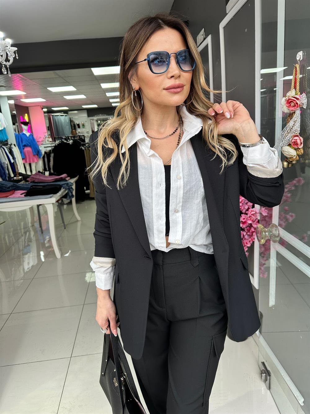 QZ Siyah Oversize Blazer Ceket 
