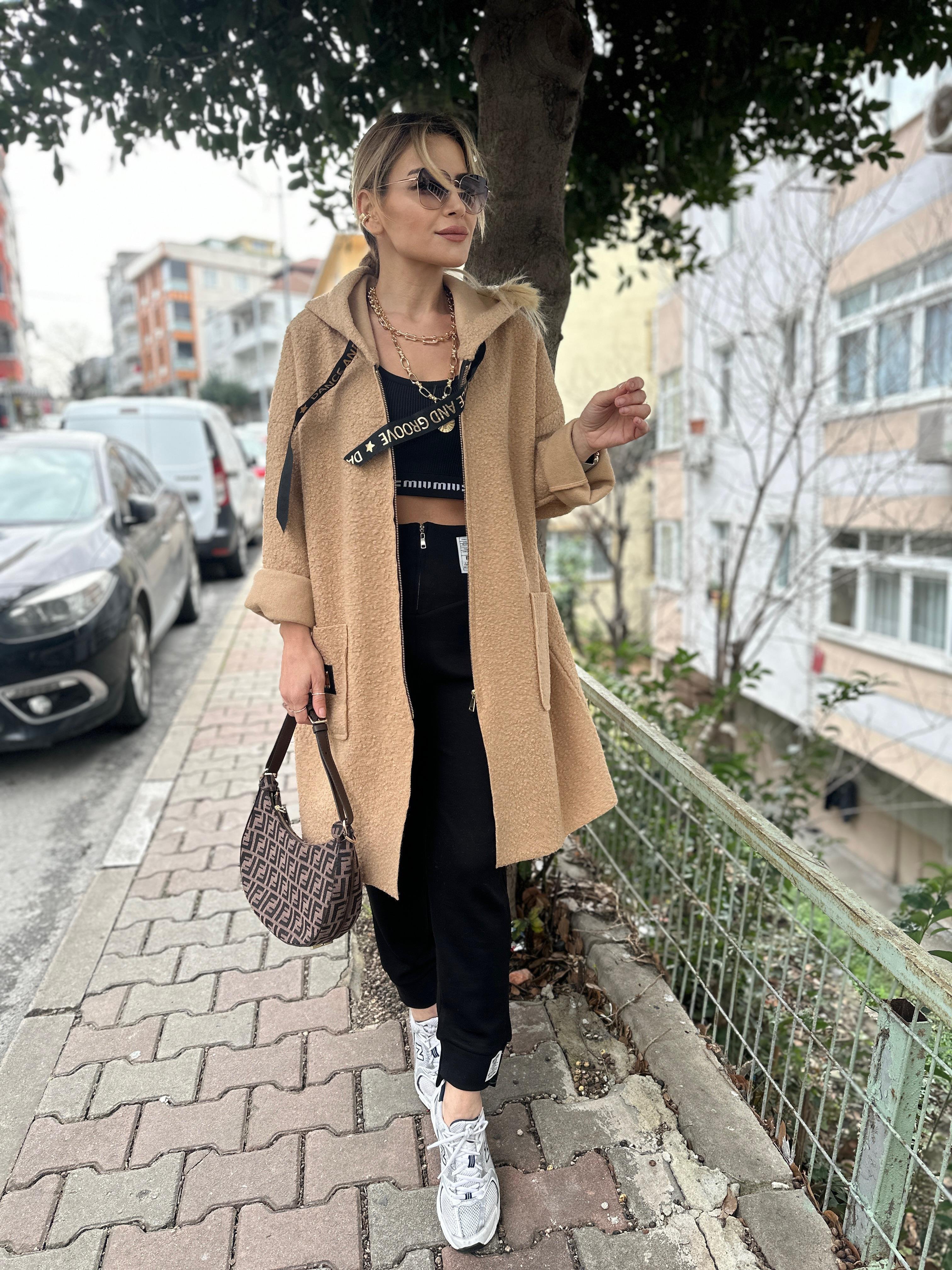 RB Kahve Buklet Uzun Trenç
