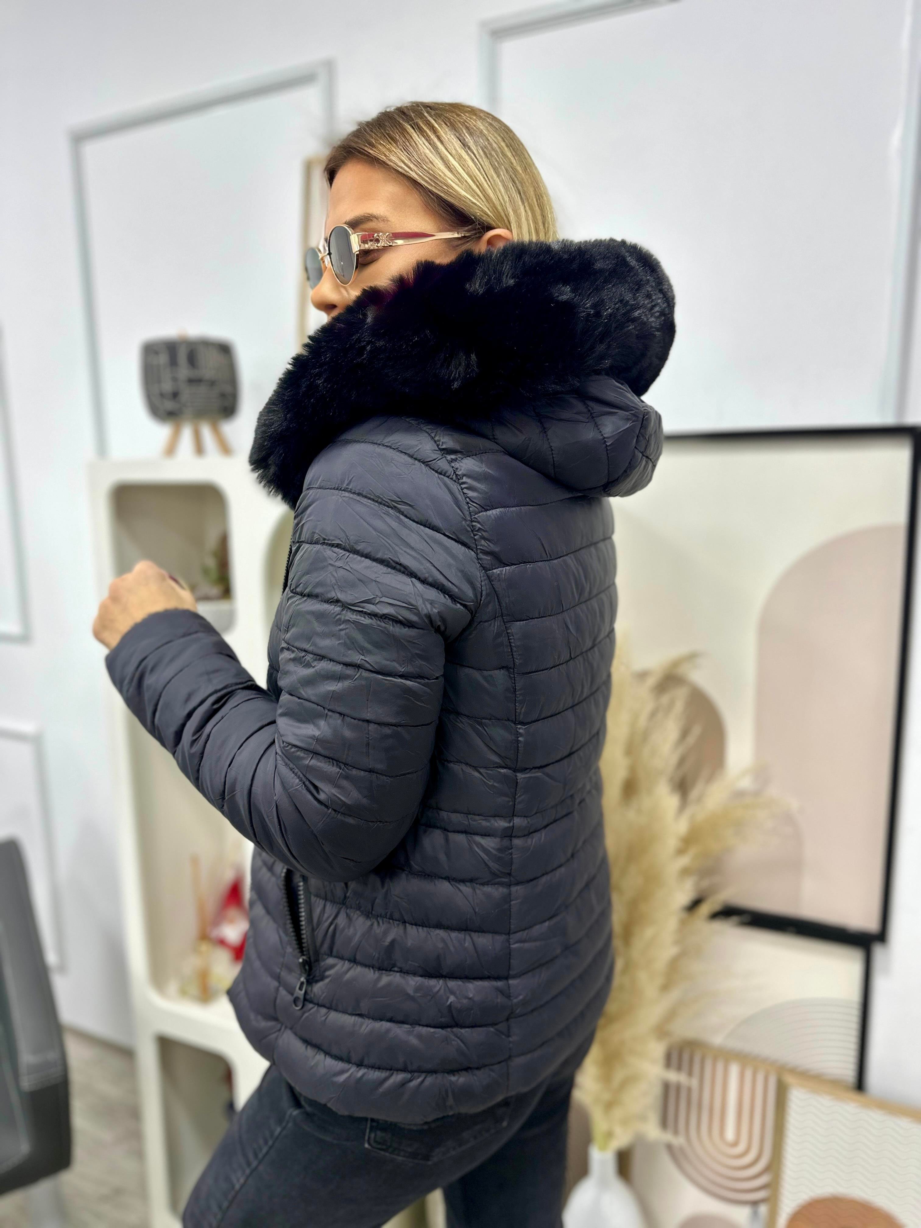 Siyah Çift Taraflı İçi Kürklü Mont 