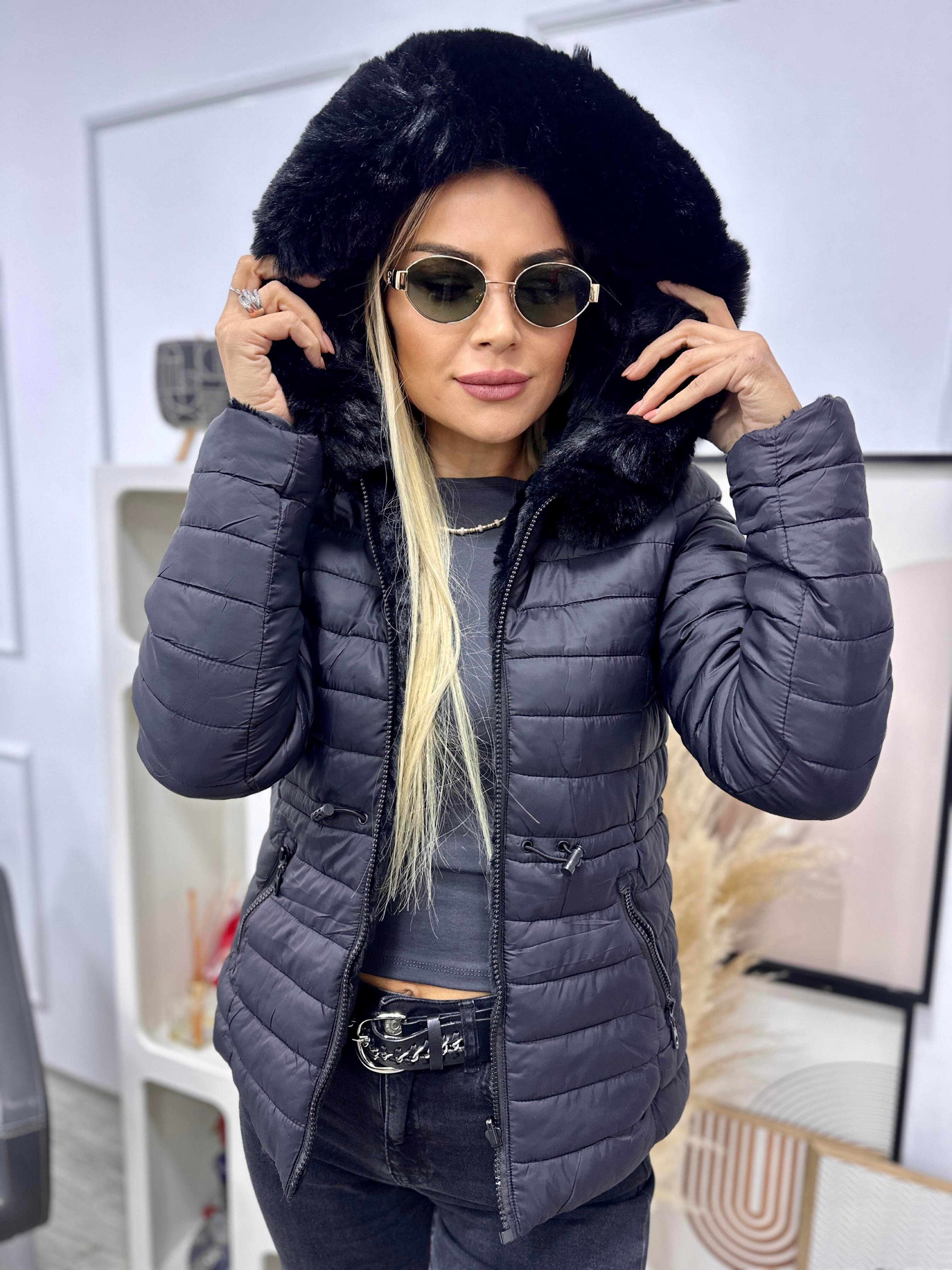 Siyah Çift Taraflı İçi Kürklü Mont 