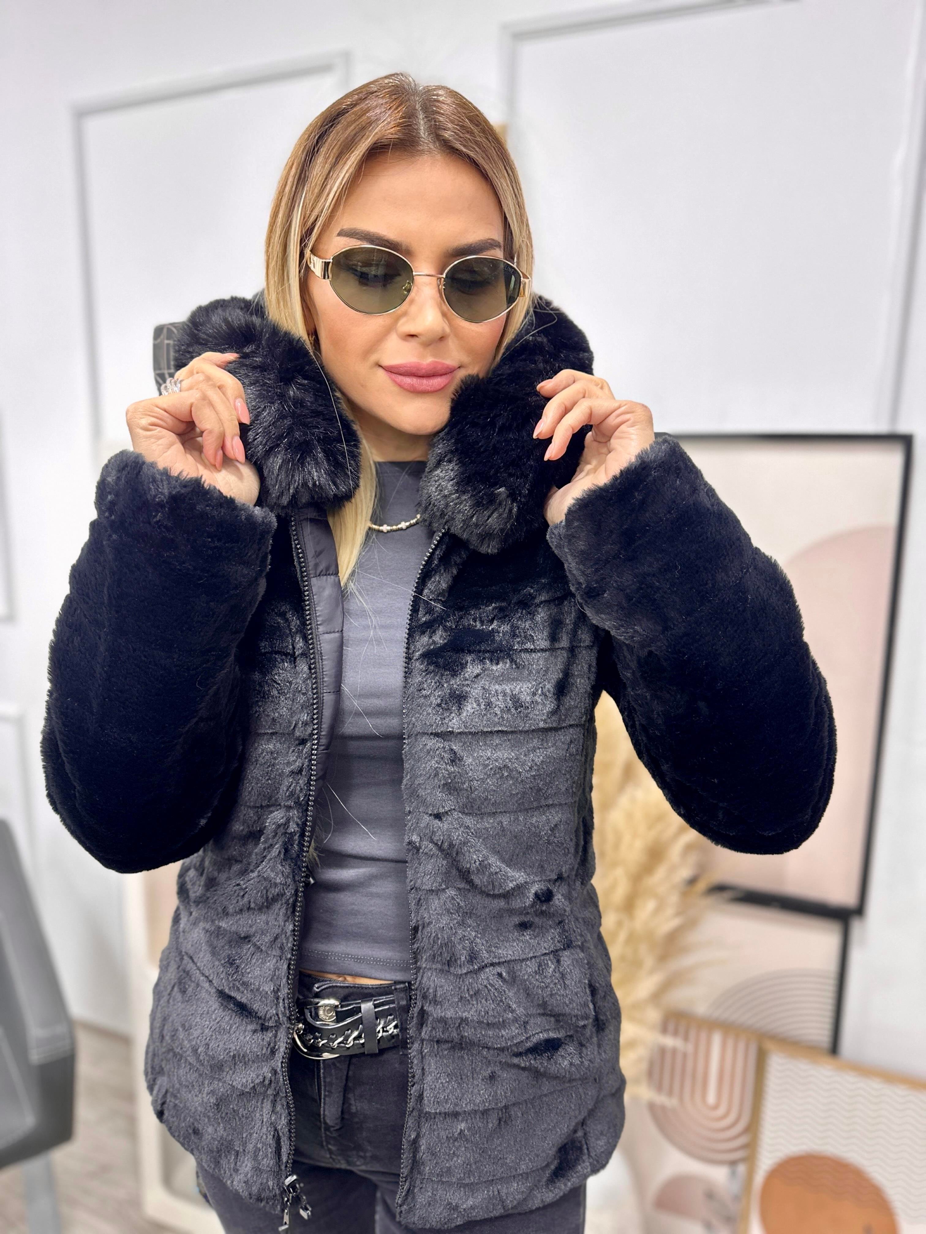 Siyah Çift Taraflı İçi Kürklü Mont 