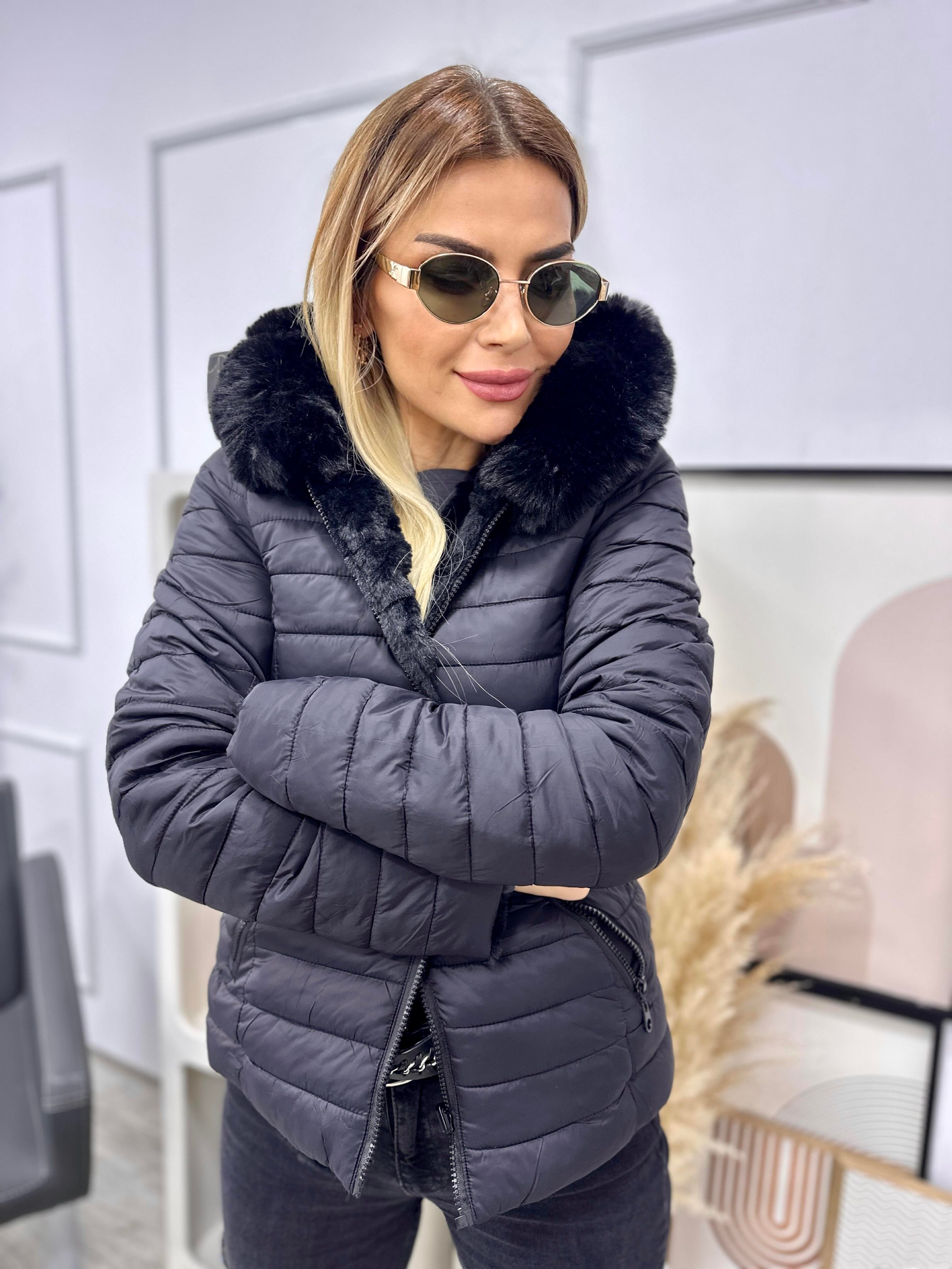 Siyah Çift Taraflı İçi Kürklü Mont 