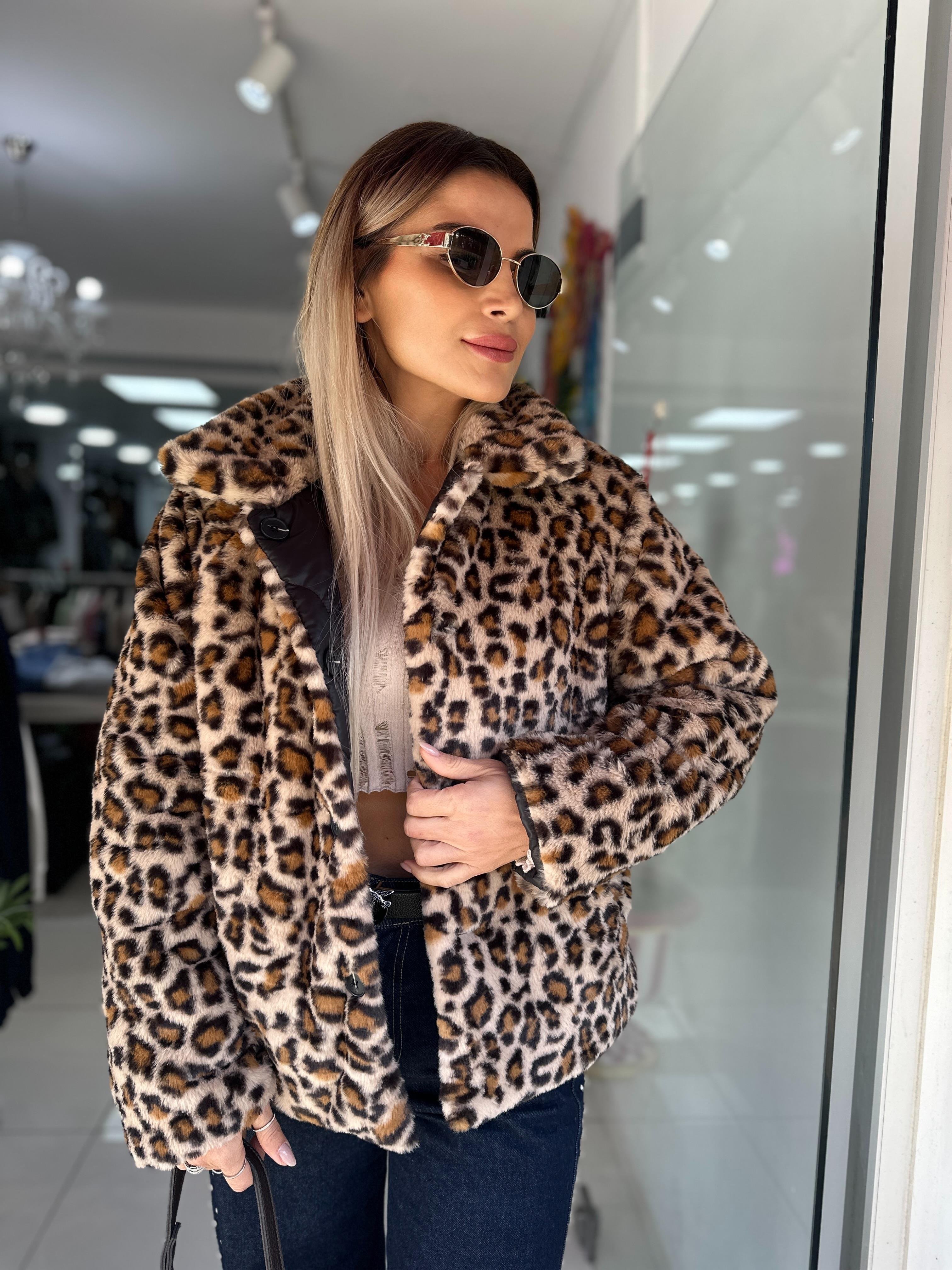 Siyah Çift Taraflı Leopar Desenli Mont