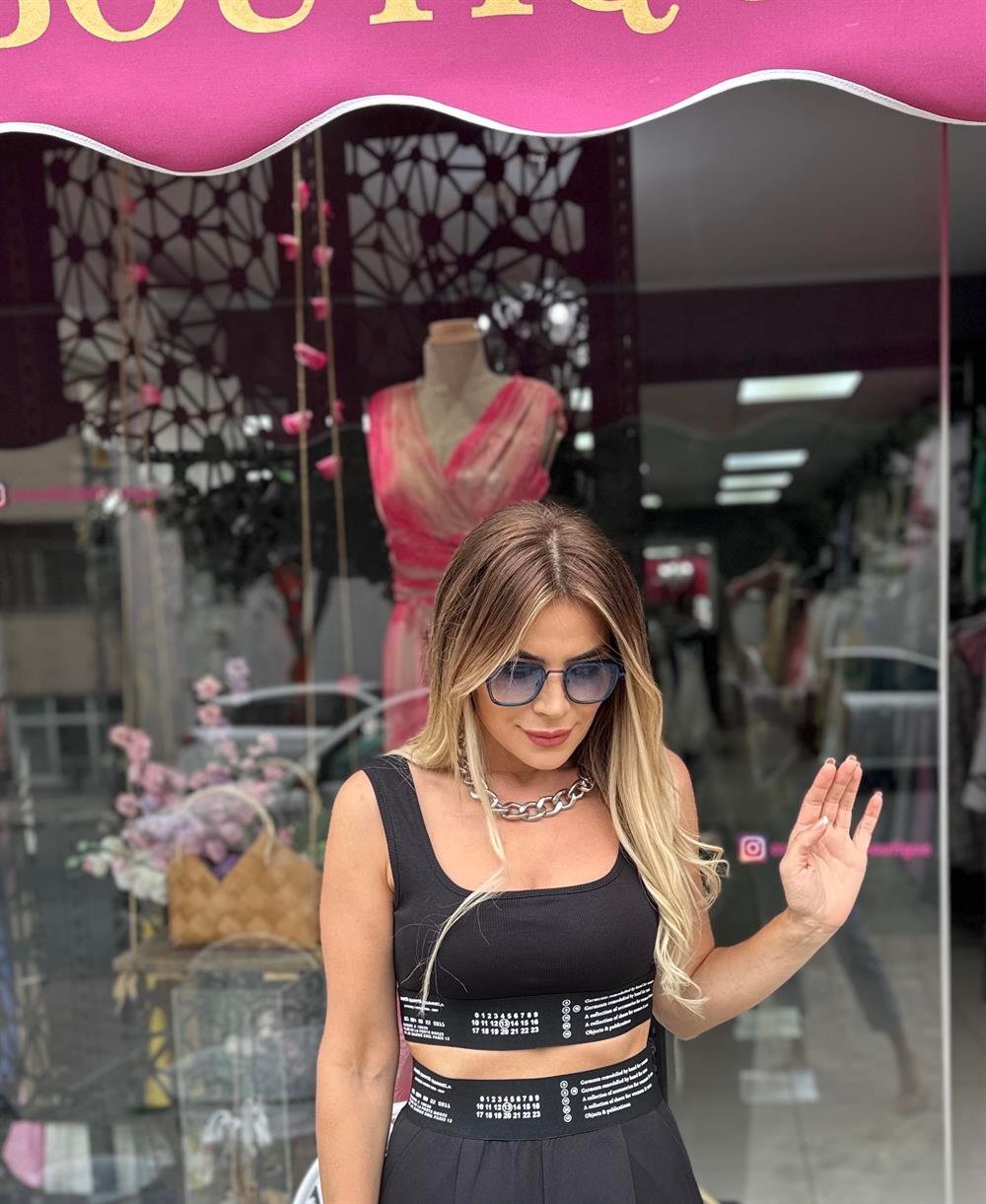 Siyah Crop Pantolon Takım