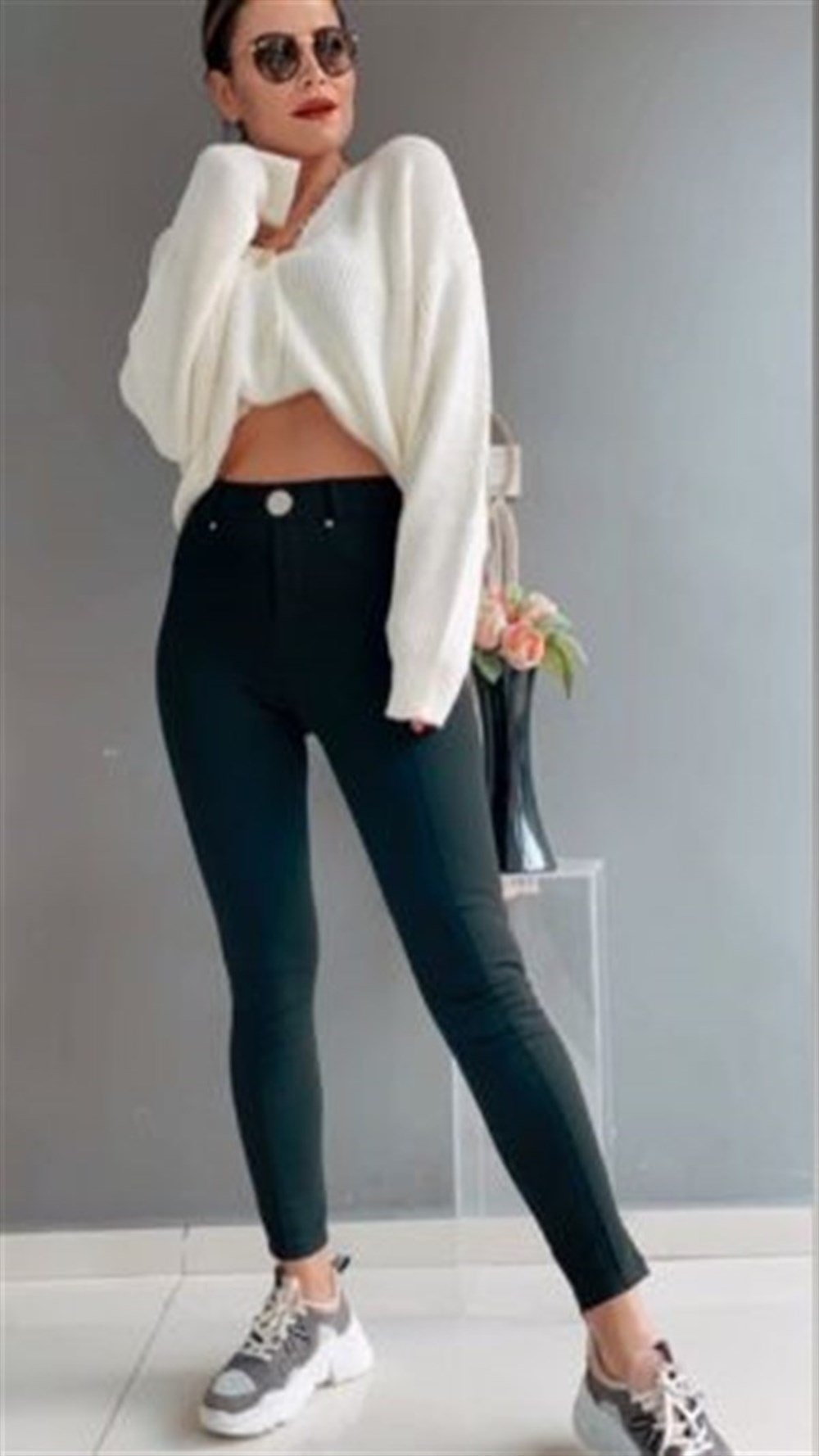 SİYAH DÜĞME DETAY ÇELİK TAYT