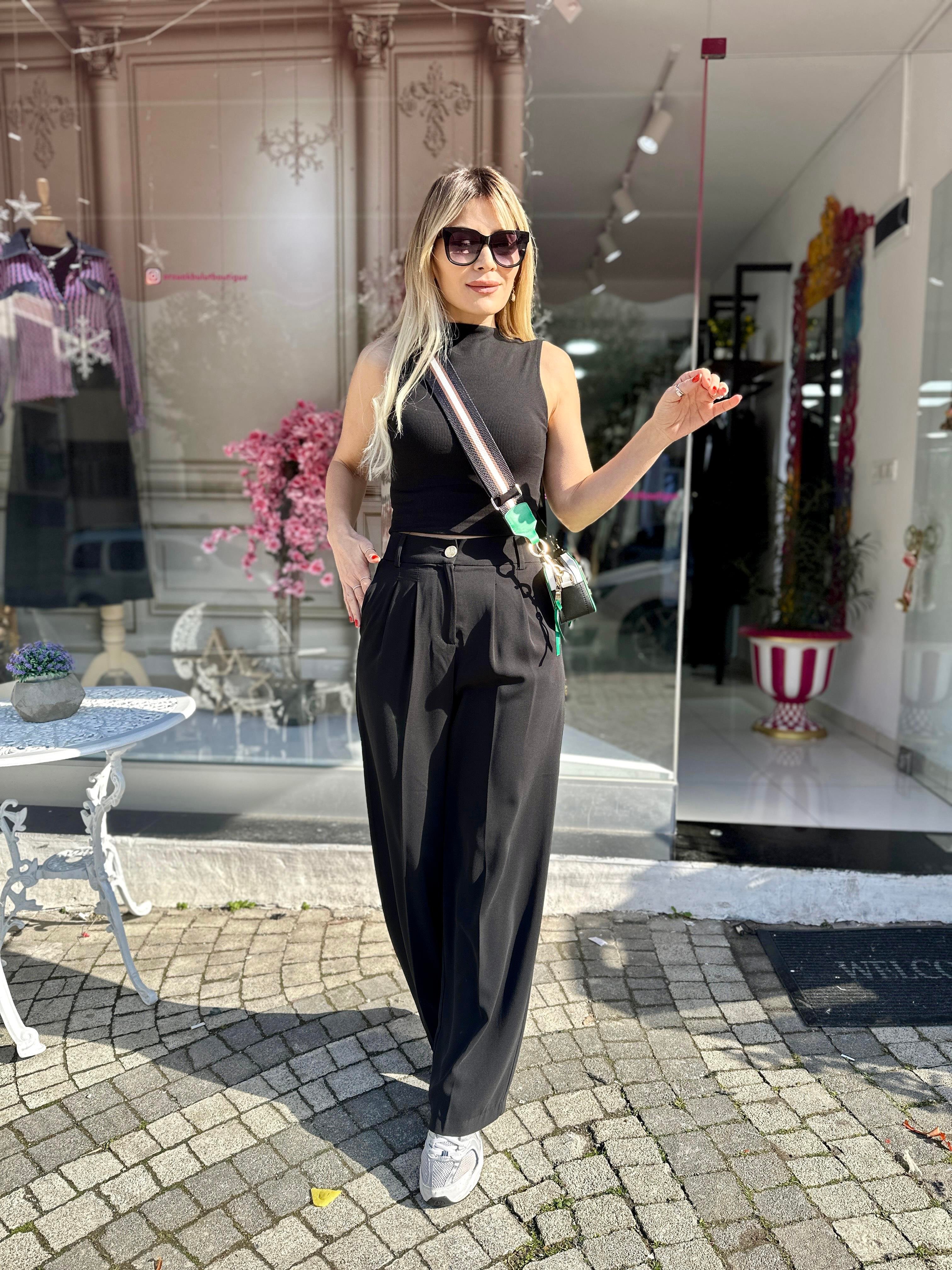 Siyah Gold Düğmeli Palazzo