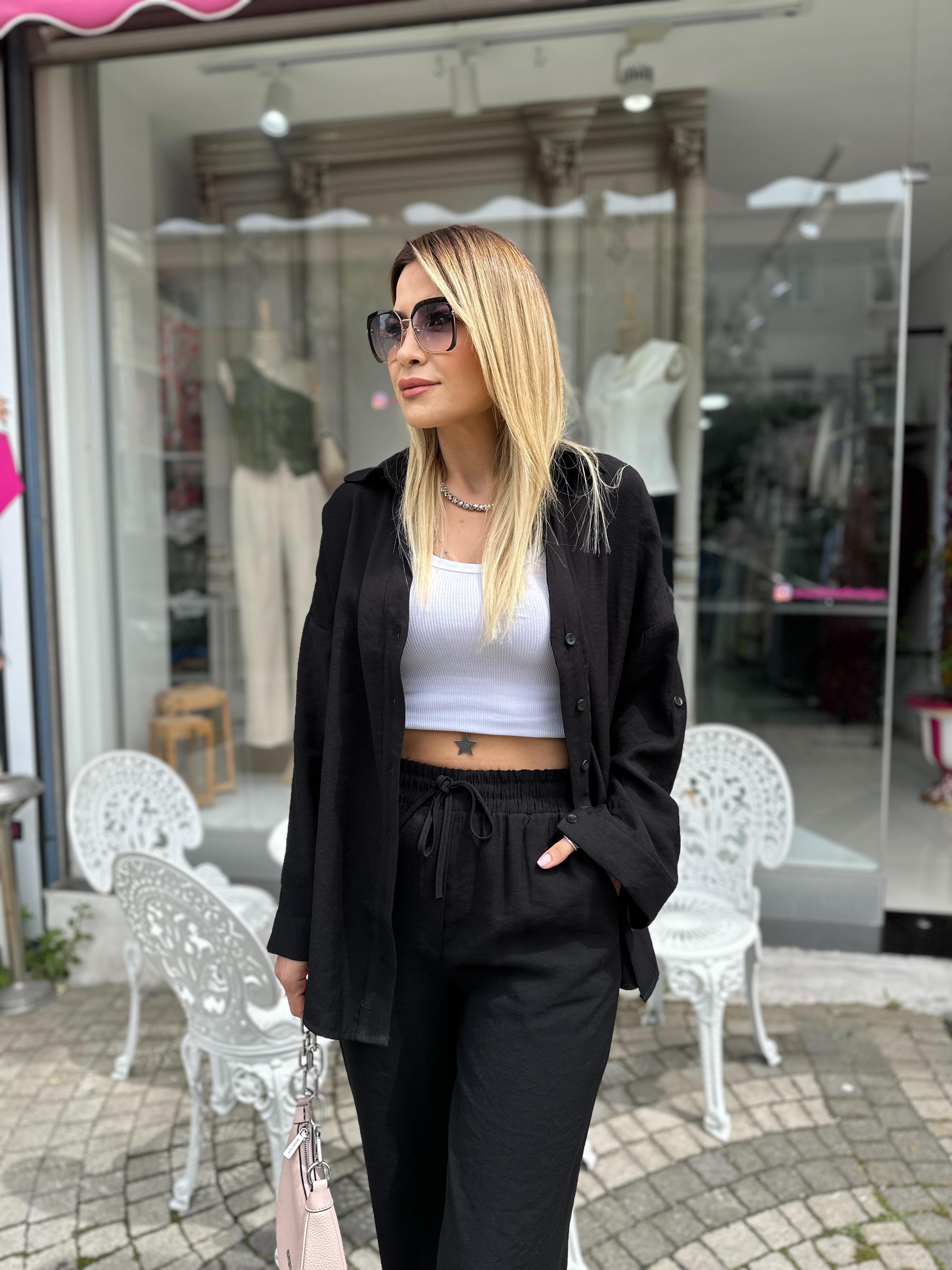 Siyah Gömlek Palazzo Takım