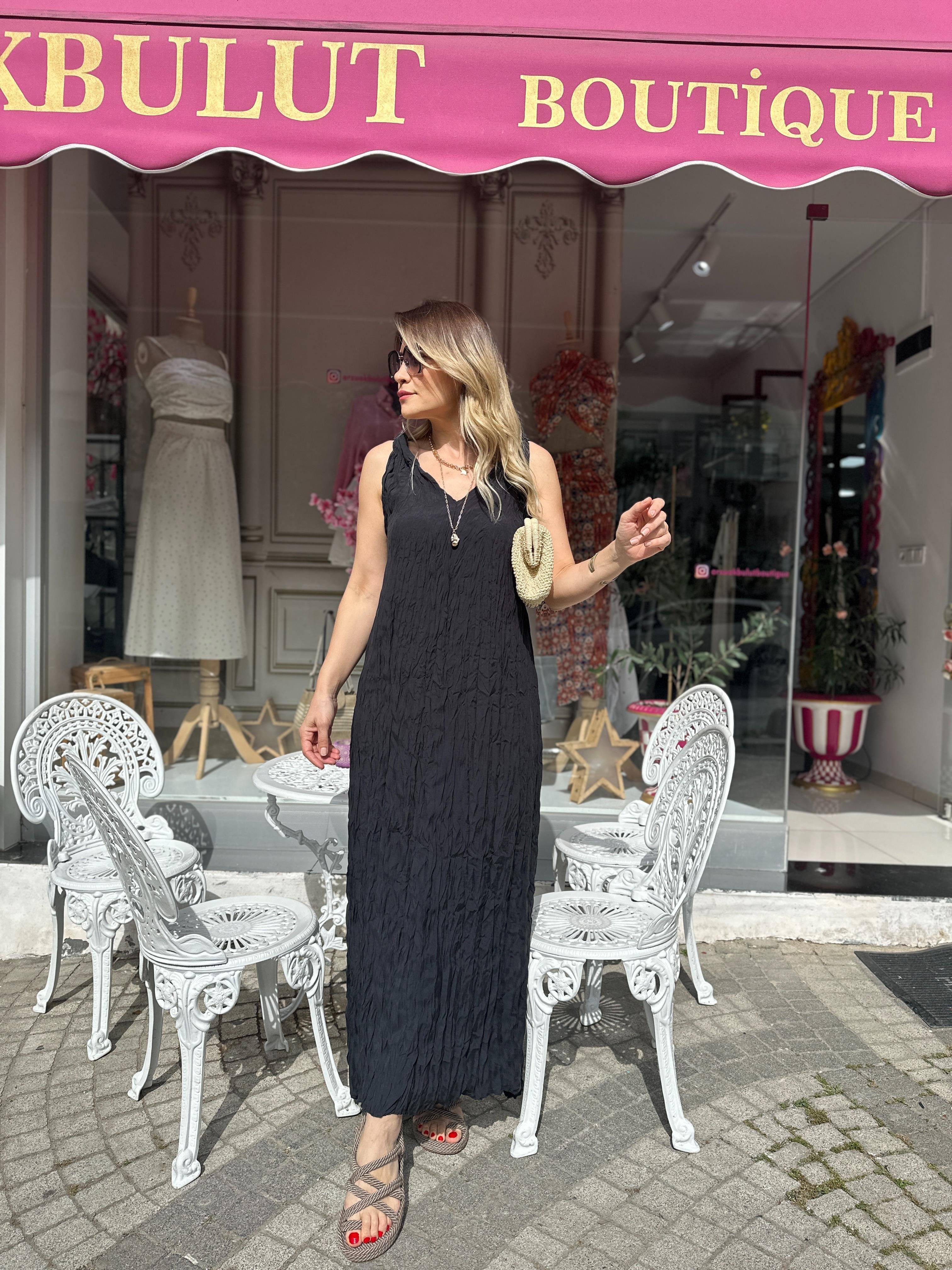 Siyah Keten Bluz Pantolon Takım