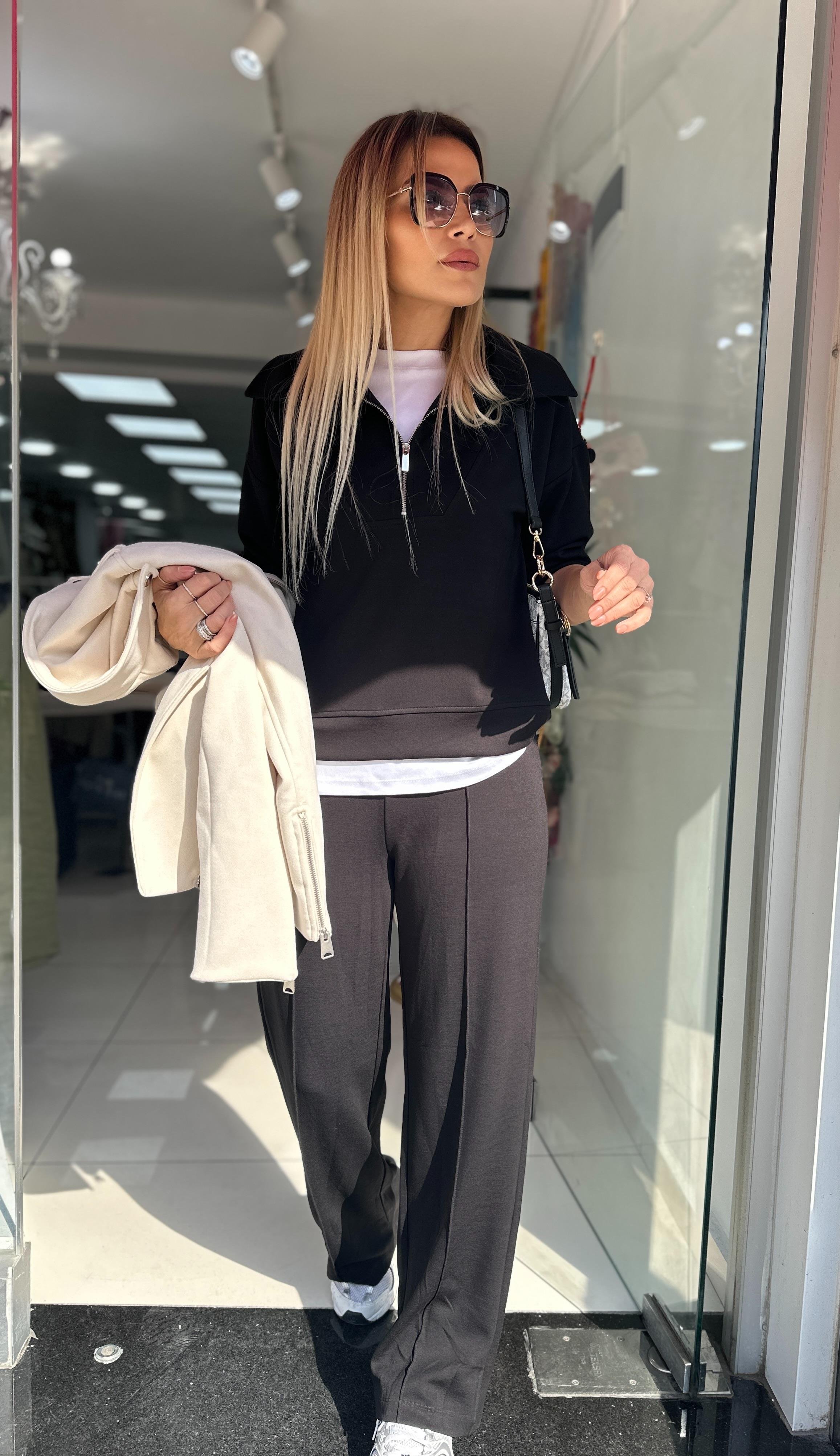 Siyah Modal Kumaş Sweat Eşofman Takım 