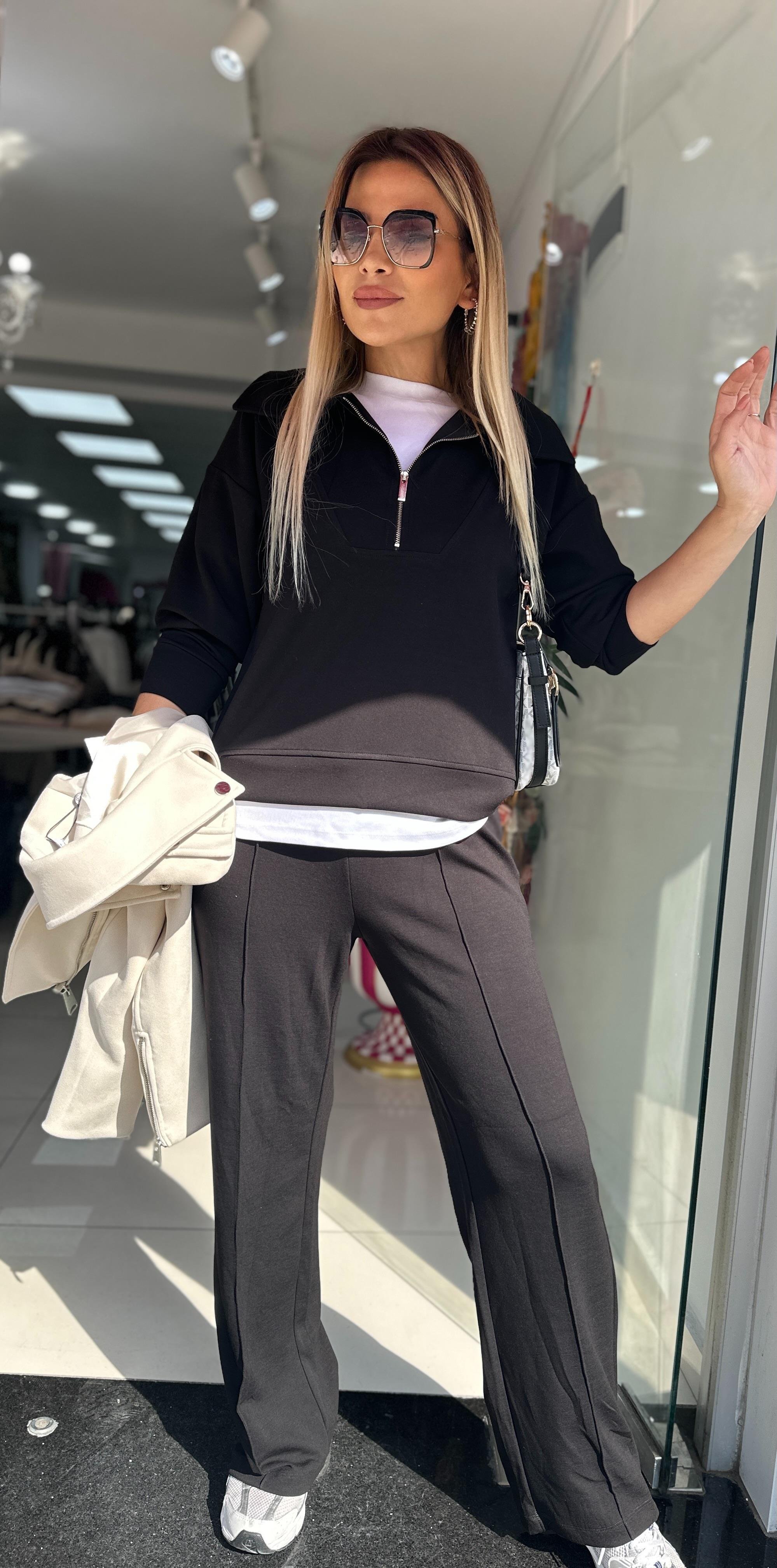 Siyah Modal Kumaş Sweat Eşofman Takım 