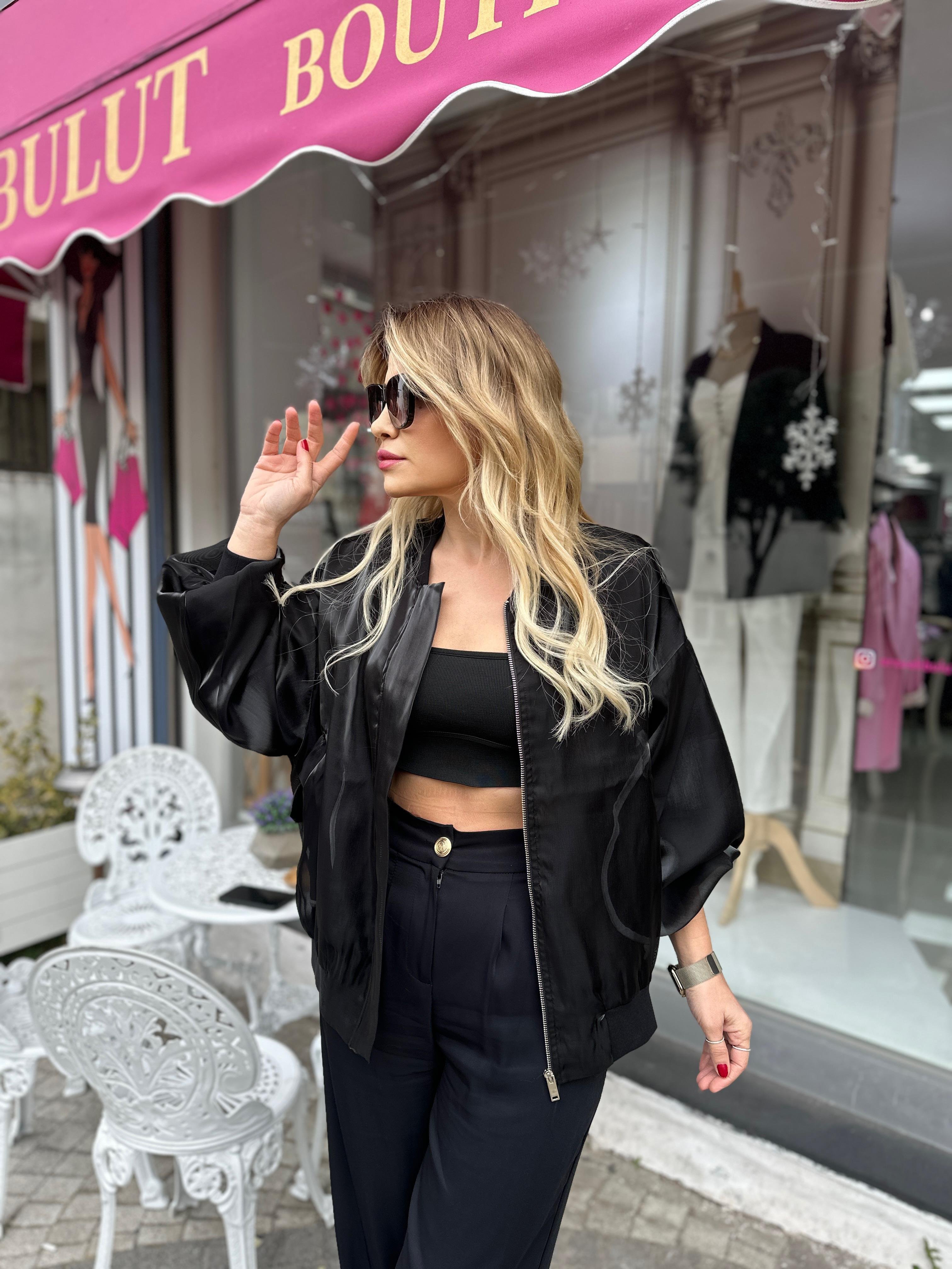 Siyah Oversize Organze Ceket