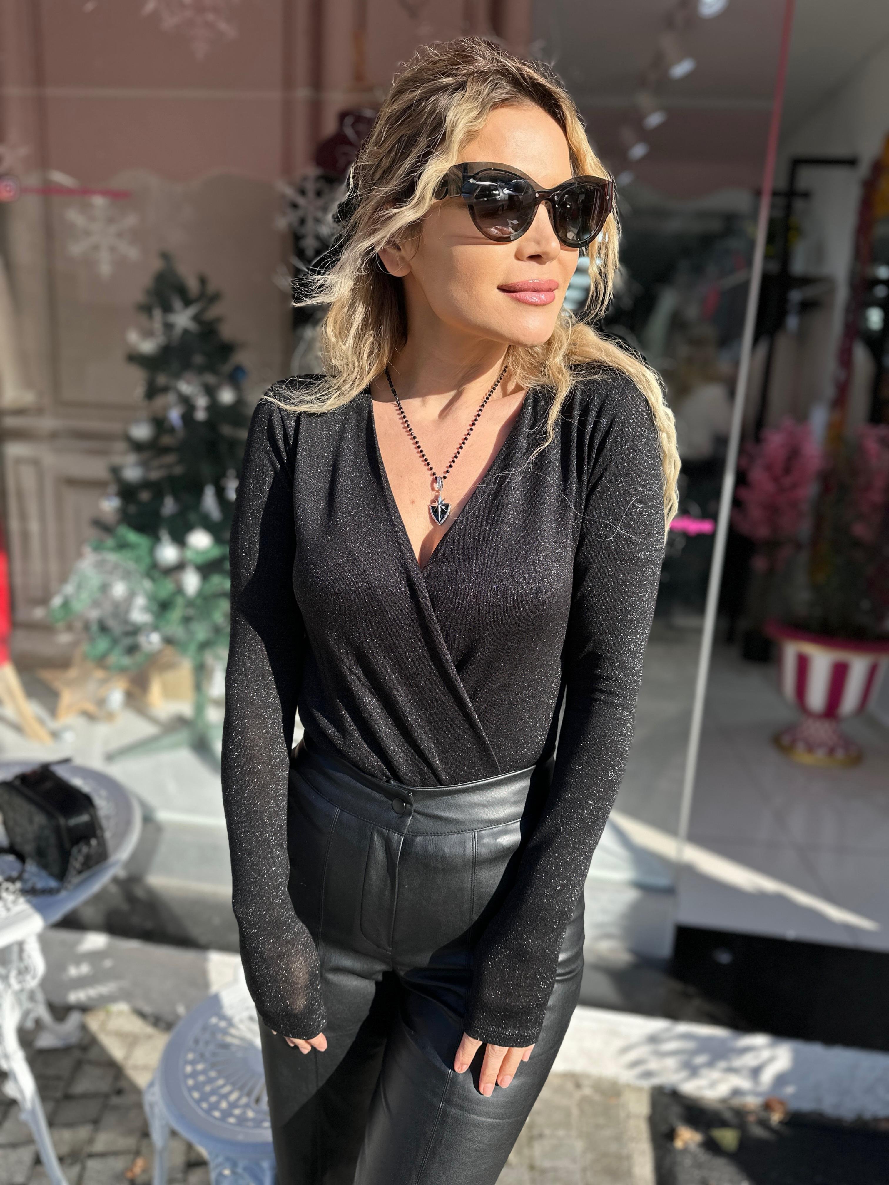 Siyah Simli Bodysuit