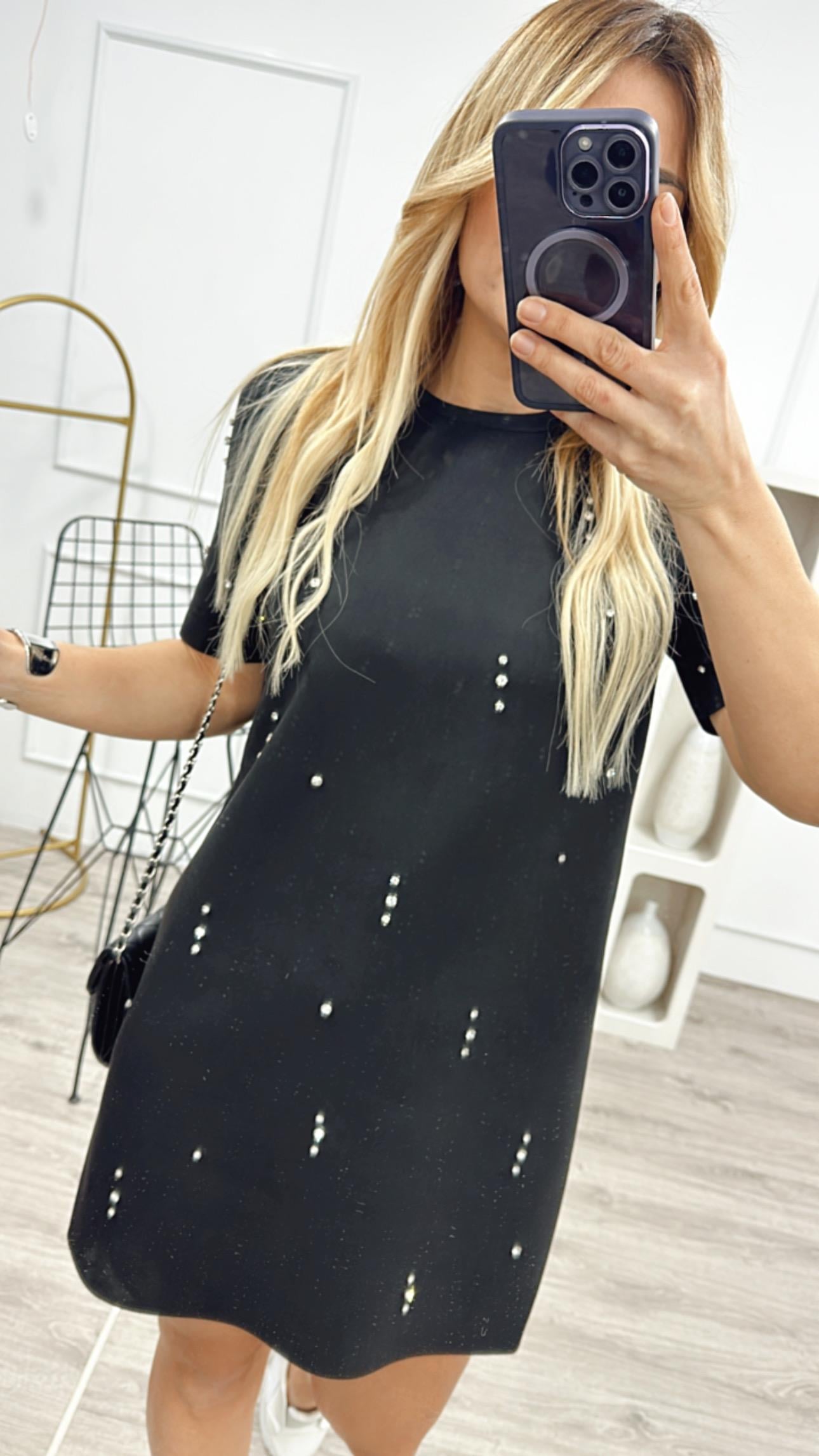 Siyah Süet Taşlı Sweat 