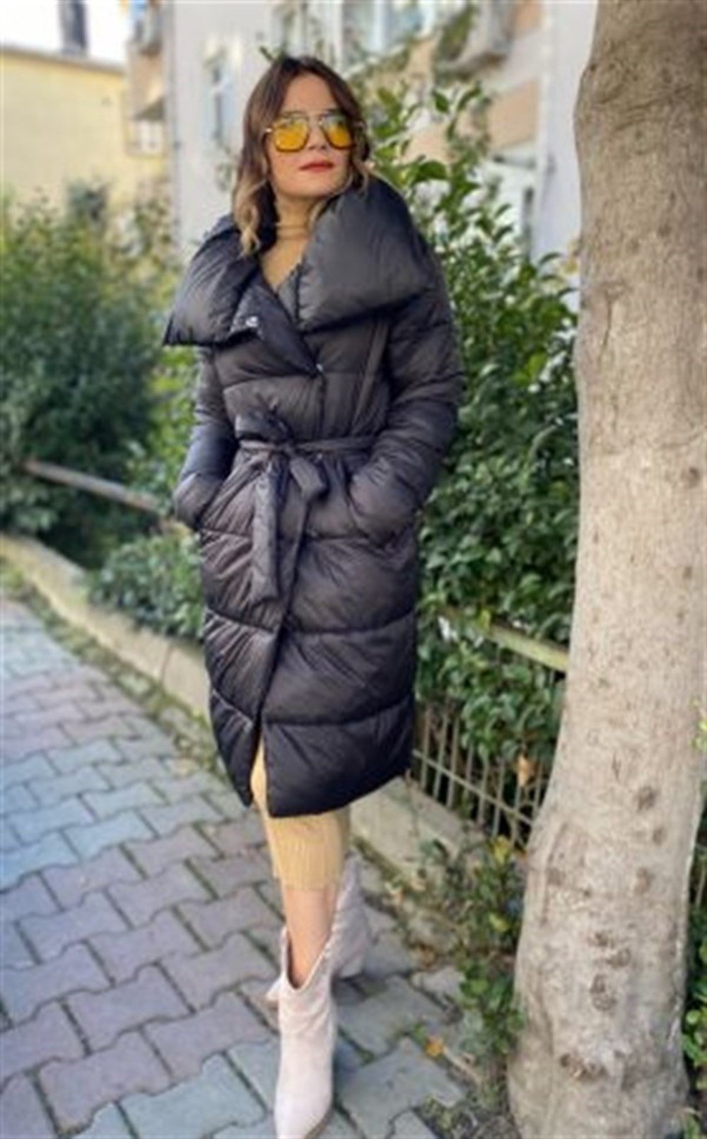 SİYAH UZUN ŞİŞME MONT