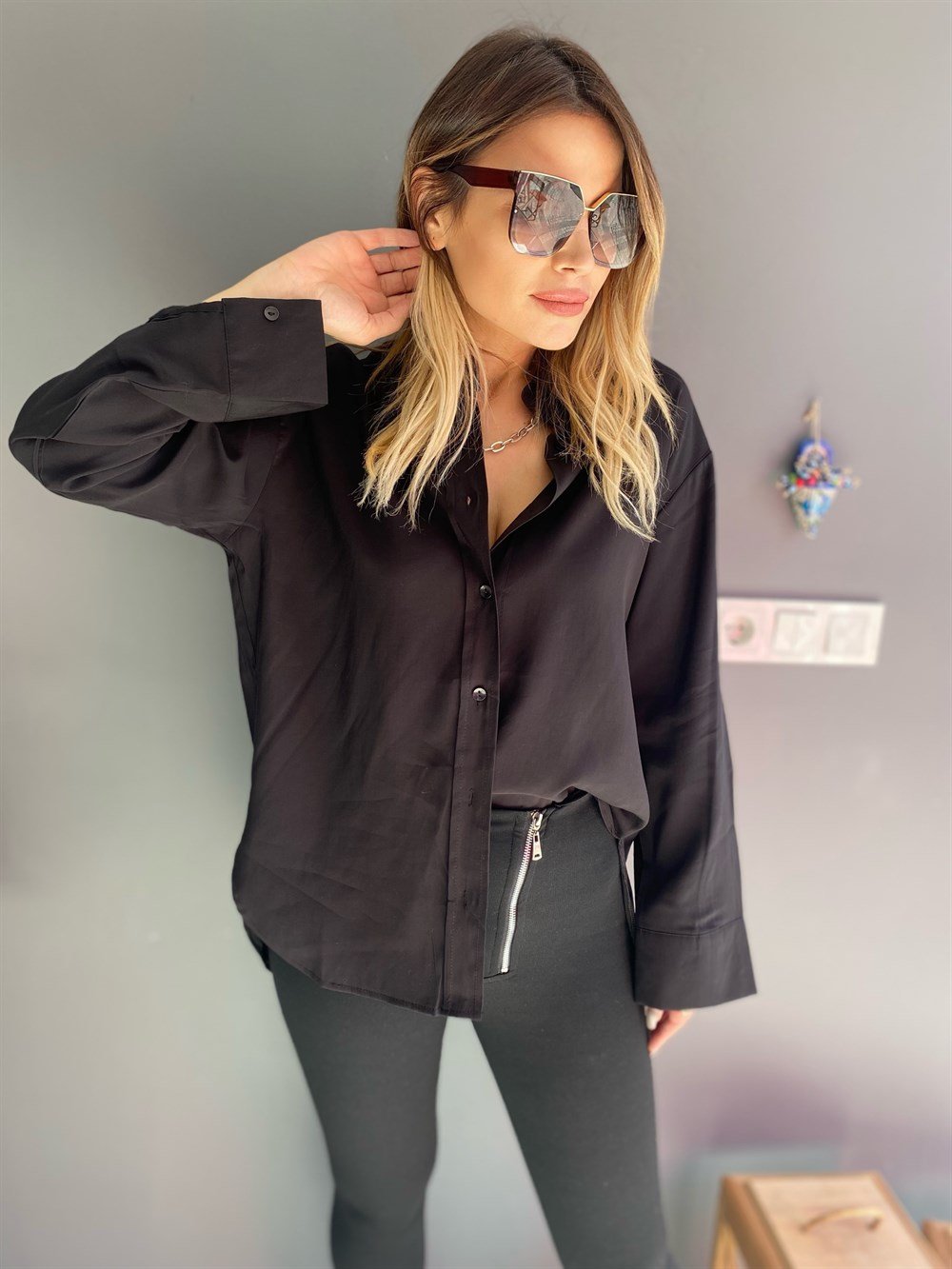 SMY Metal Detay Sİyah Tayt