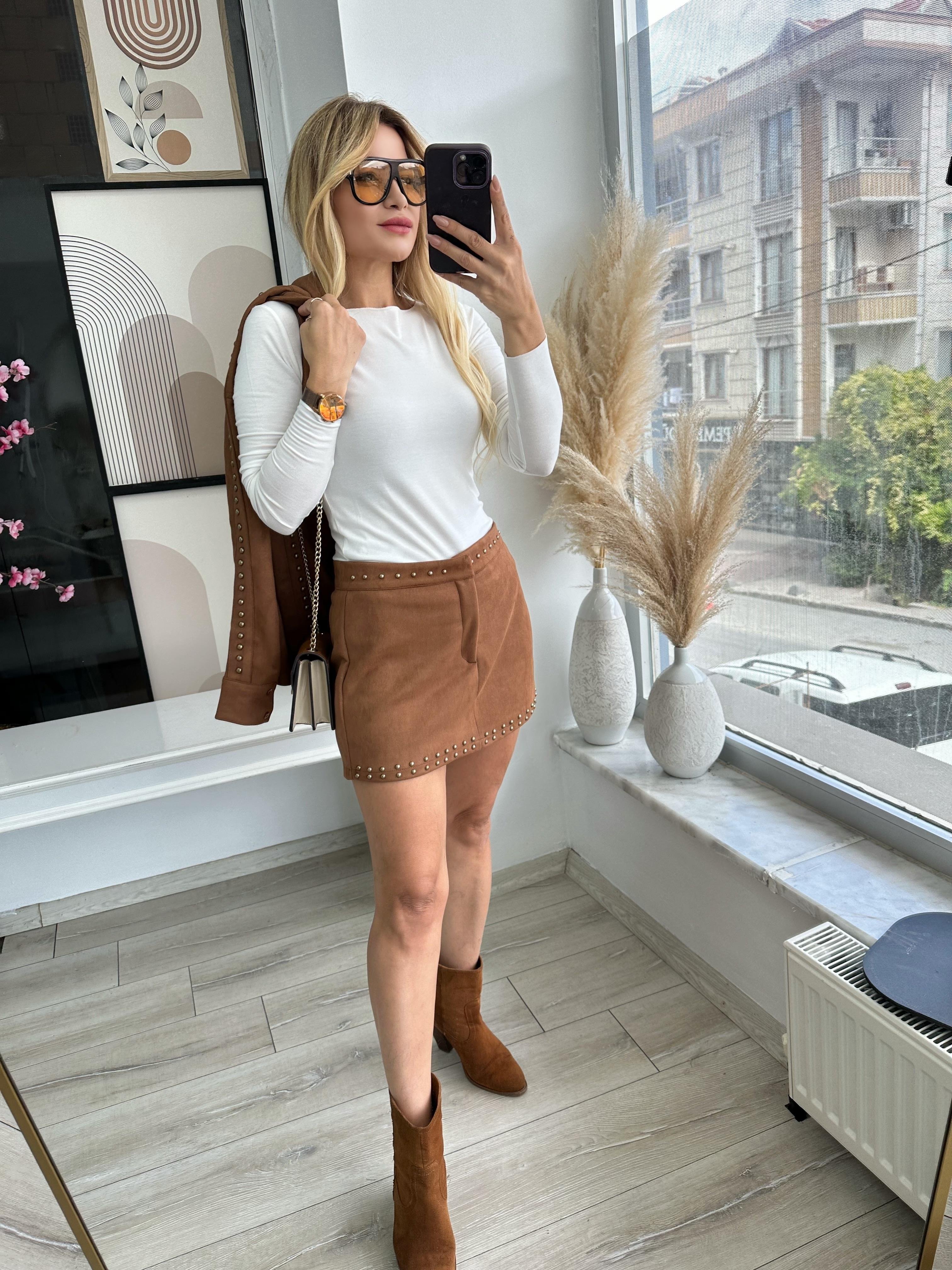 Taba Droplu Süet Etek