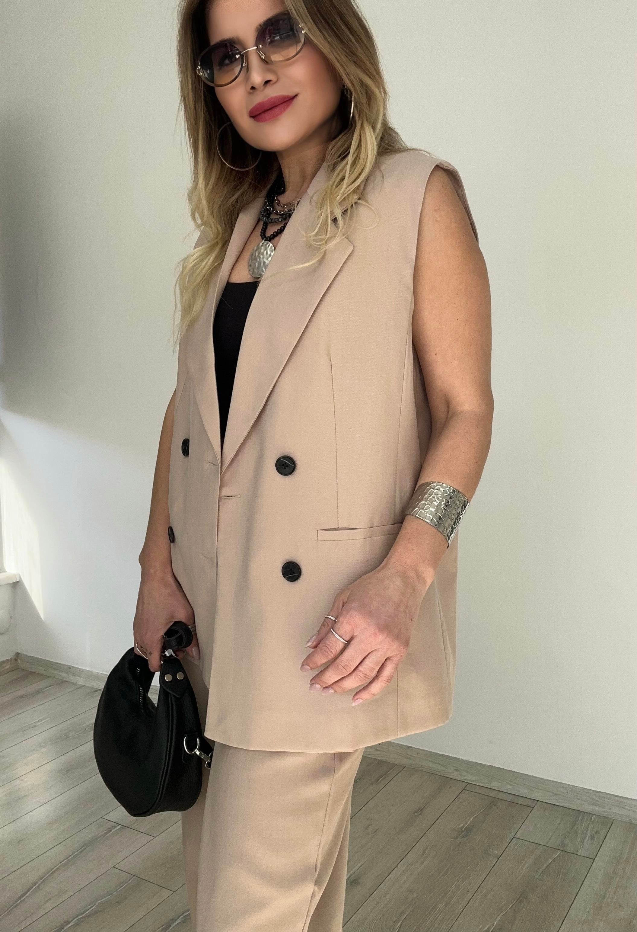 Taş Rengi Yelek Pantolon Takım