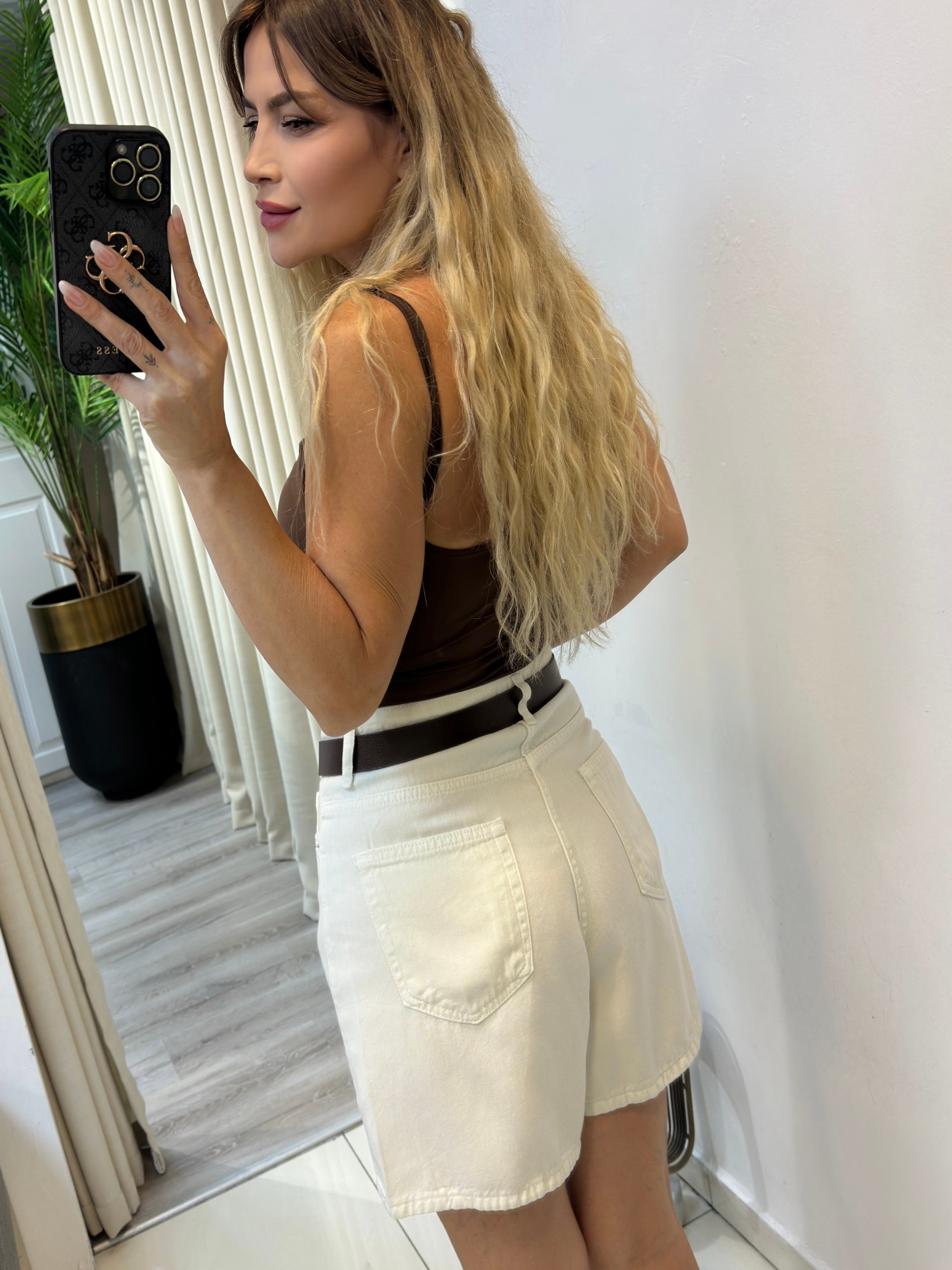 Tensel Kumaş Bej Şort
