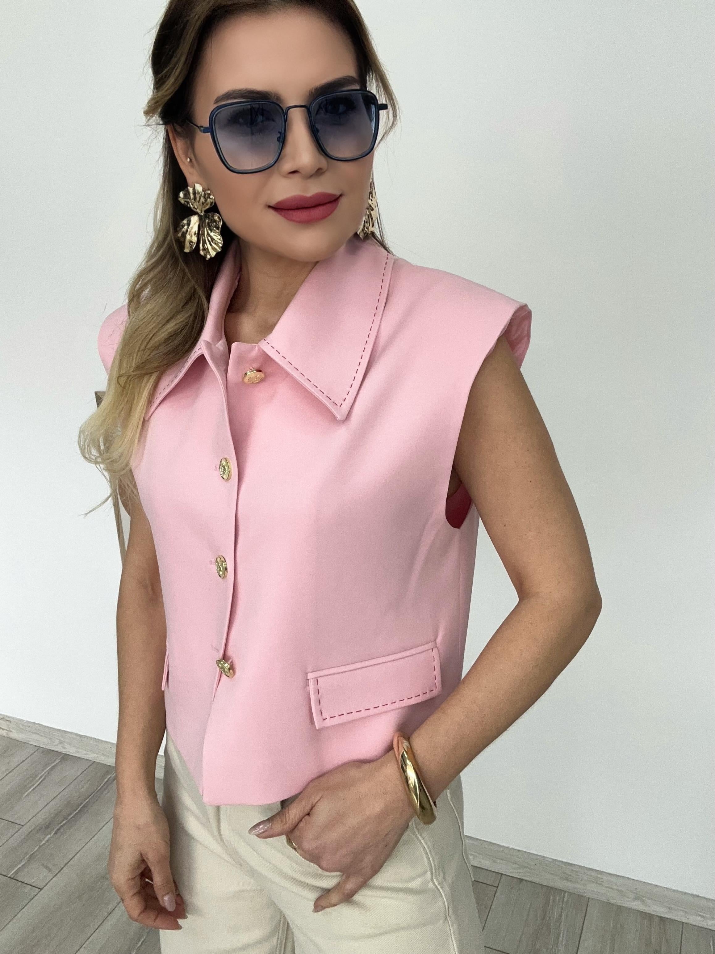 Vatkalı Pembe Kısa Yelek 