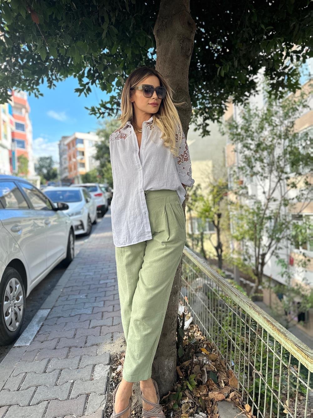 Yeşil Keten Pantolon