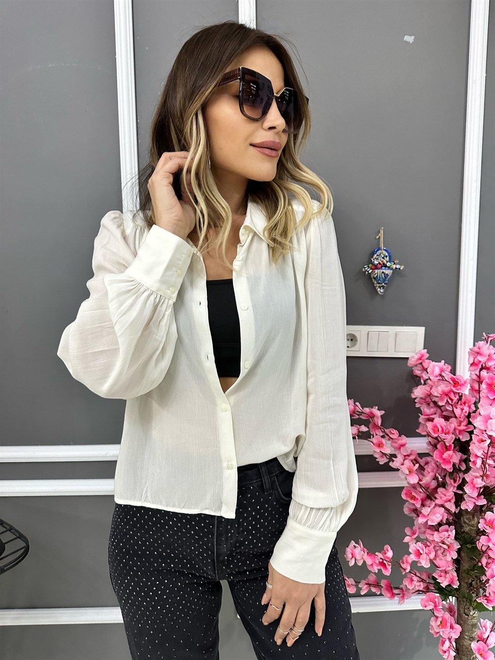 ZR Ekru Dokuma Kumaş Gömlek