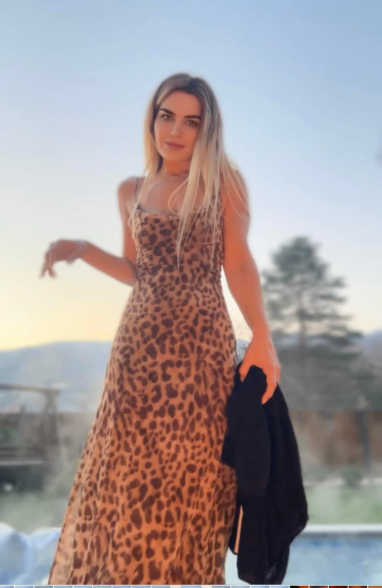 ZR Leopar Desenli Tül Elbise