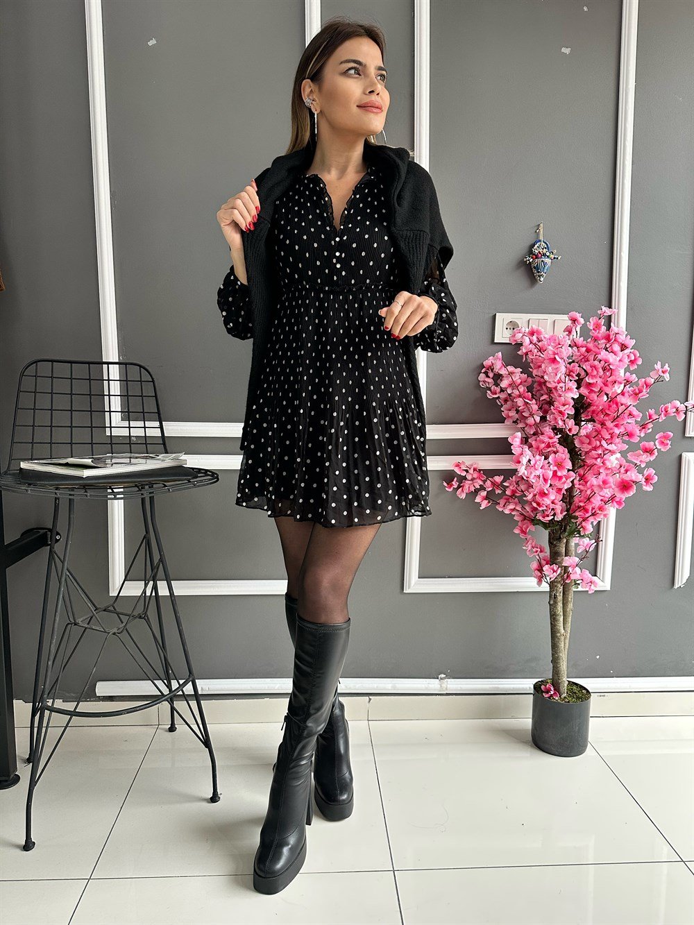 ZR Puantiyeli Şifon Elbise