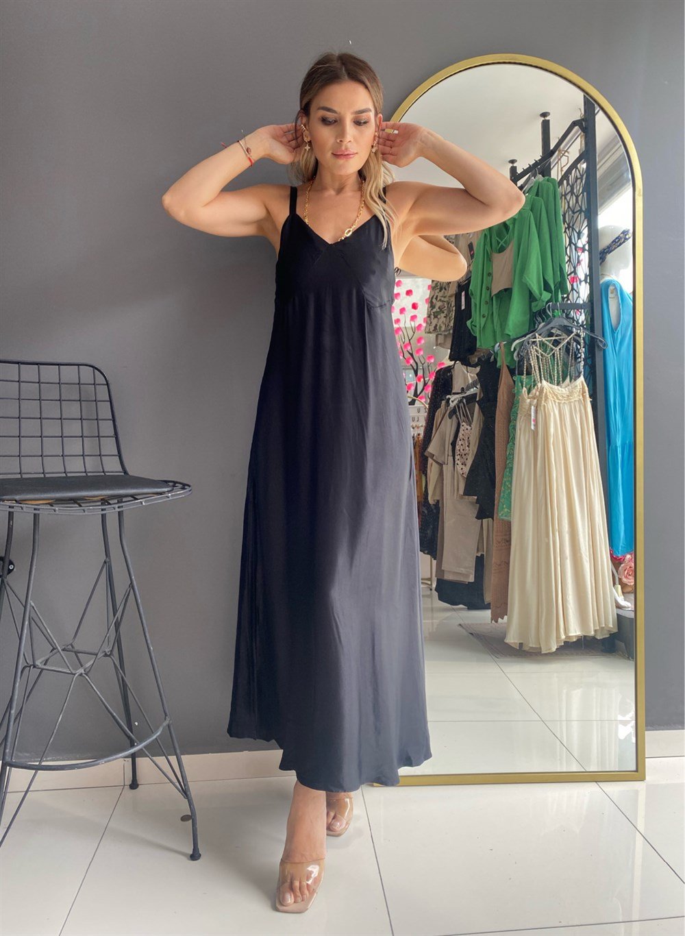 ZR Siyah Saten Elbise