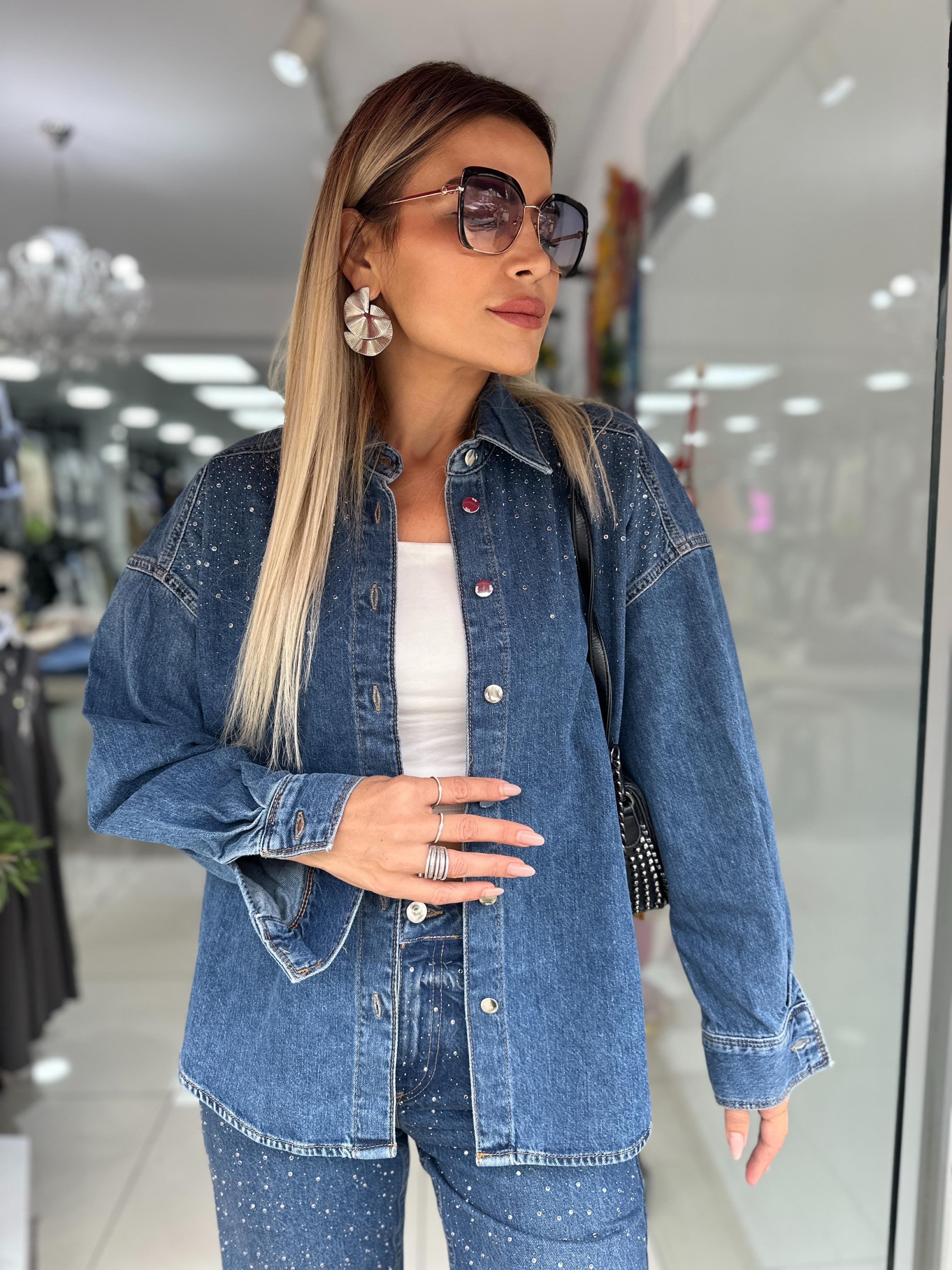 ZR Taş Detaylı Denim Gömlek 