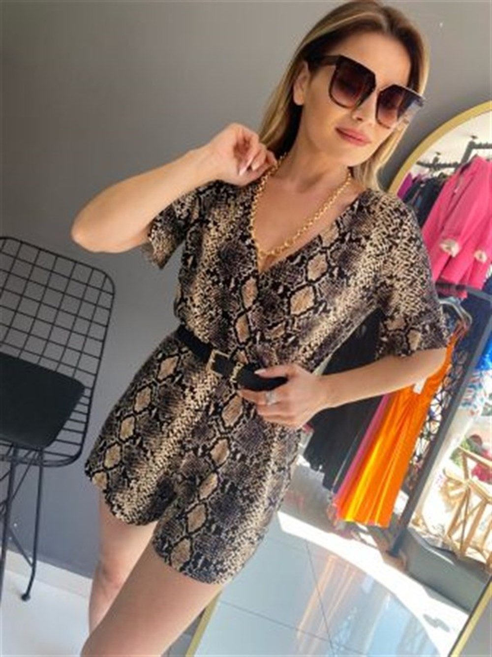 ZR-Yılan Desen Kısa Tulum