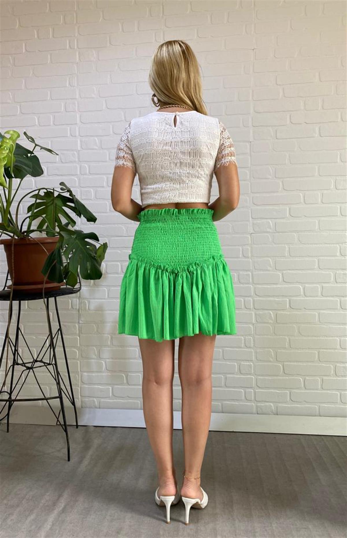 YEŞİL BELİ LASTİKLİ ETEK