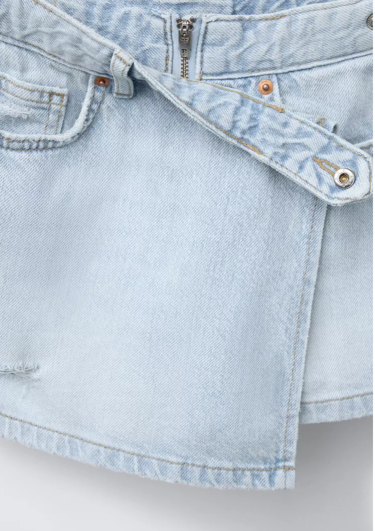 BUZ MAVİSİ DENİM ŞORT ETEK