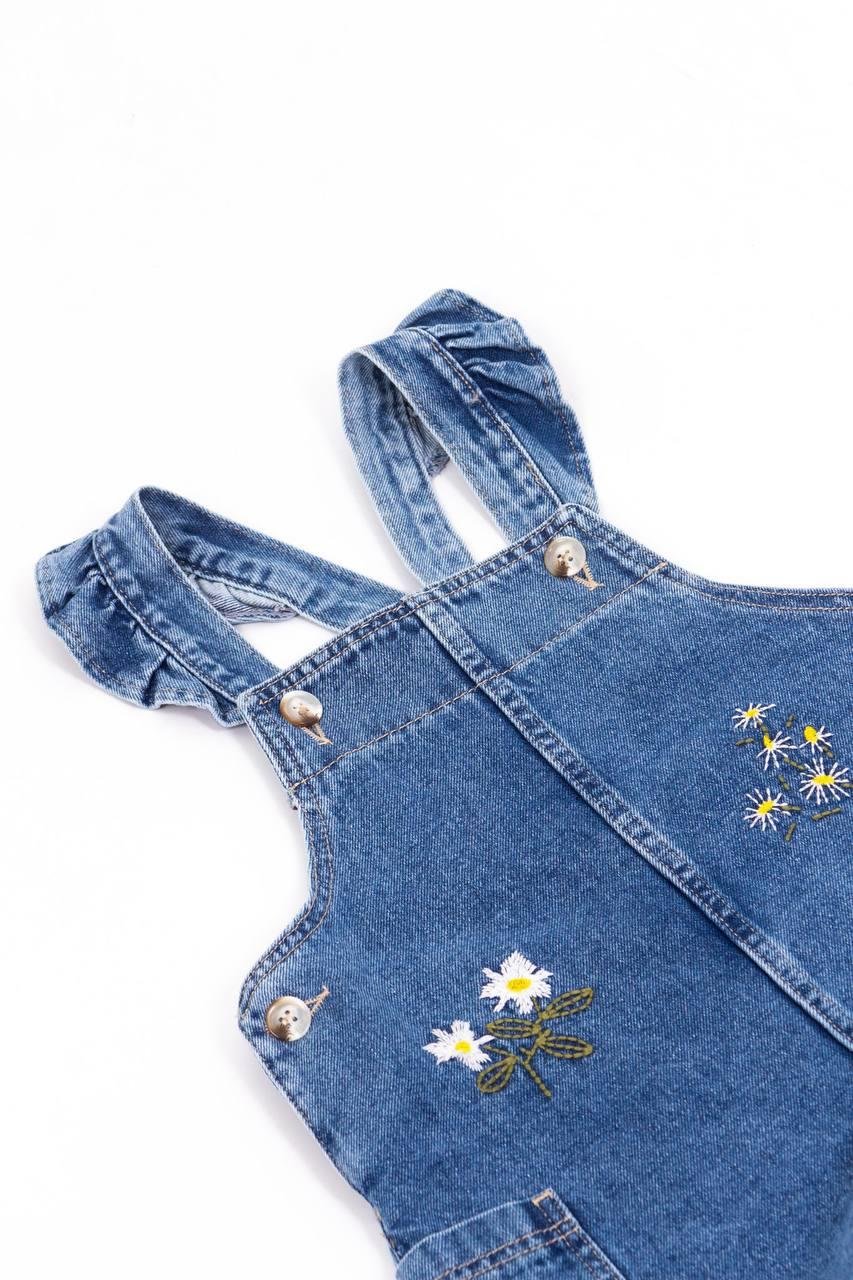 ÇİÇEK NAKIŞLI ŞORTLU DENİM SALOPET