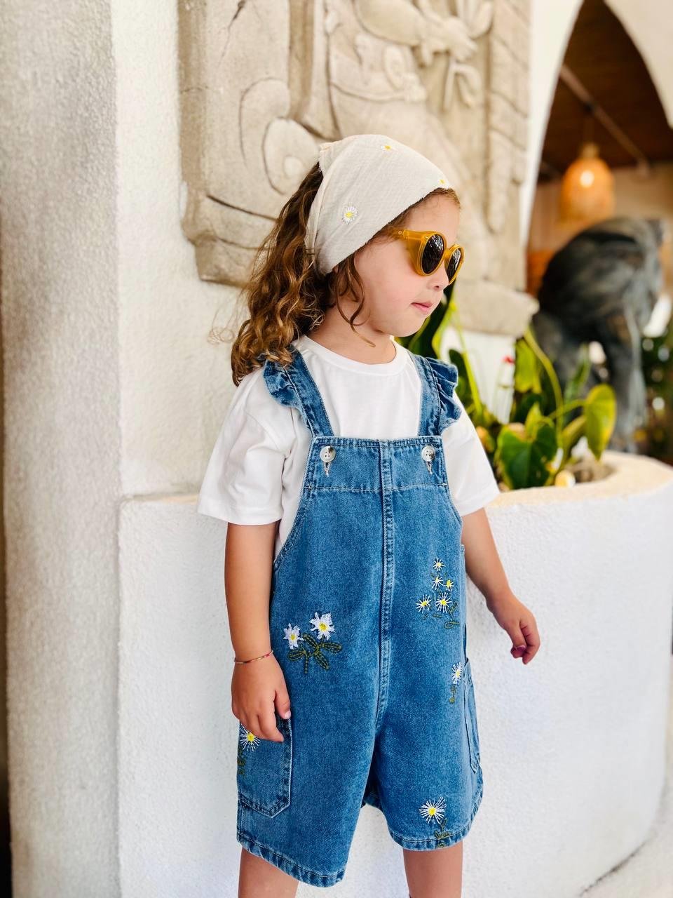 ÇİÇEK NAKIŞLI ŞORTLU DENİM SALOPET