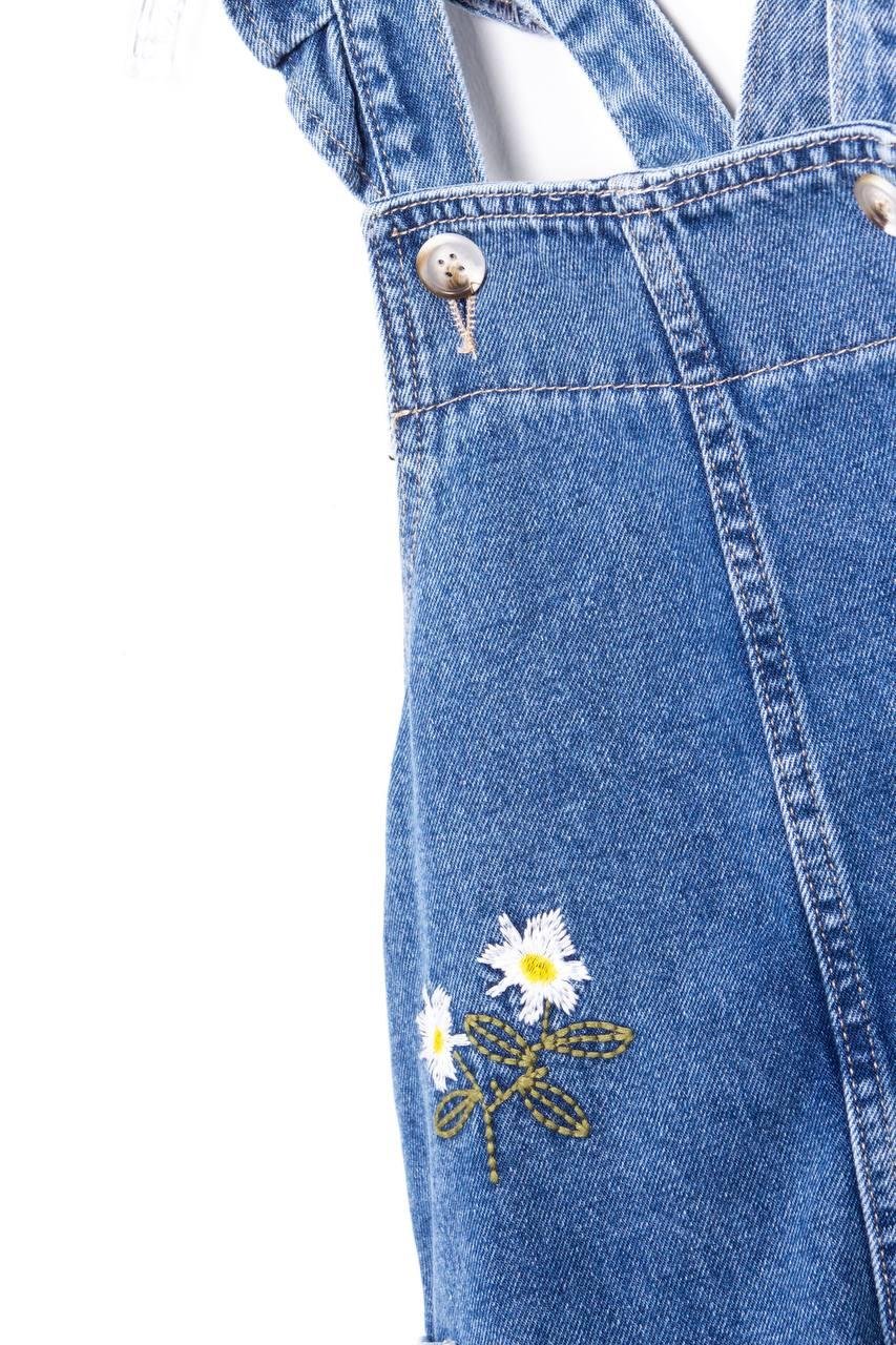 ÇİÇEK NAKIŞLI ŞORTLU DENİM SALOPET