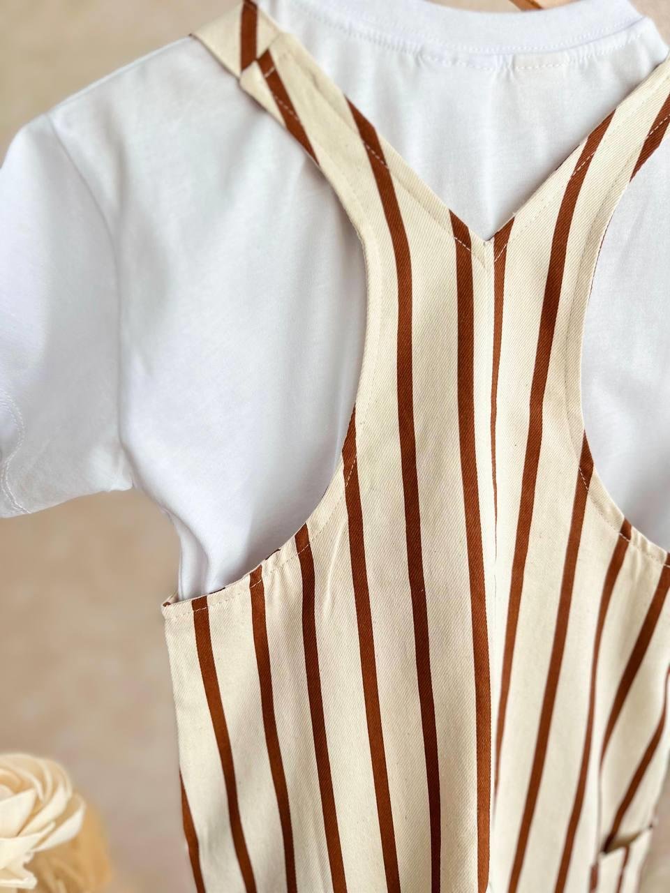 Çizgili Kot Salopet Tshirt Takım