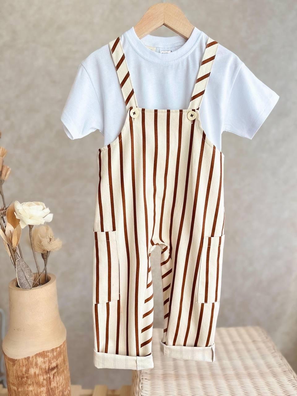 Çizgili Kot Salopet Tshirt Takım